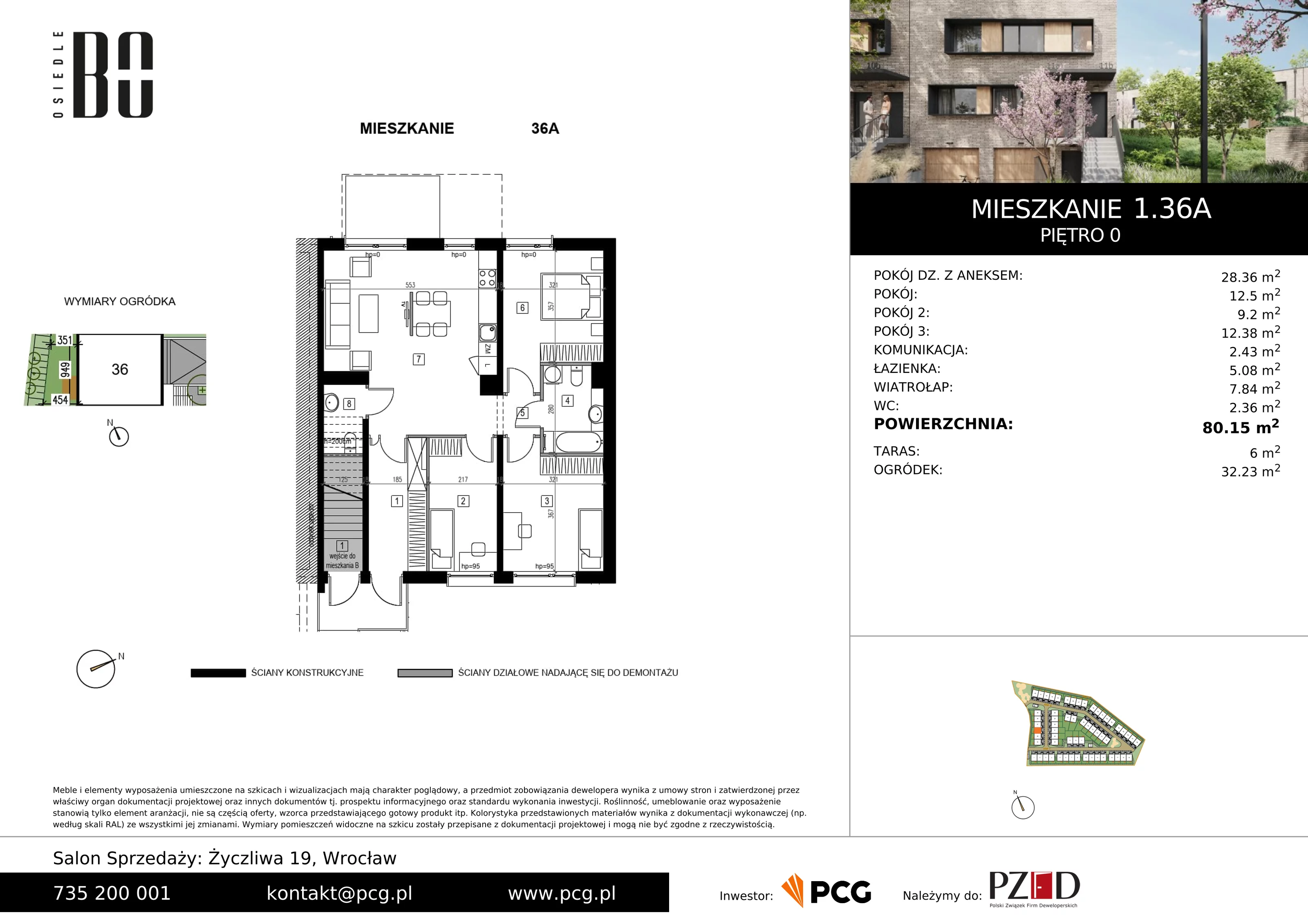 Apartament 80,15 m², parter, oferta nr 1.36A, Osiedle BO, Wrocław, Kowale, ul. Bociana