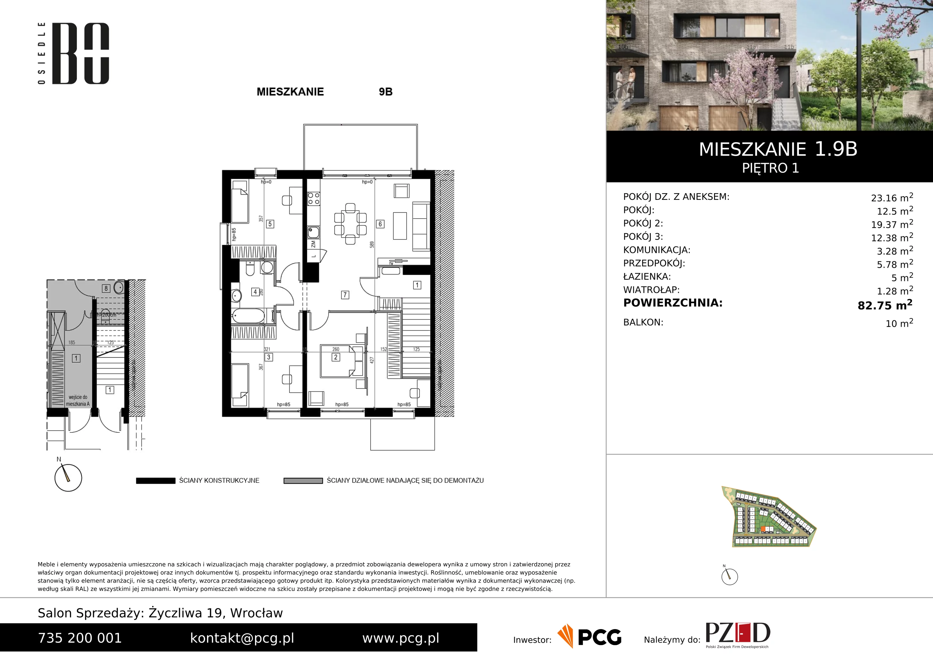 Apartament 82,75 m², piętro 1, oferta nr 1.9B, Osiedle BO, Wrocław, Kowale, ul. Bociana