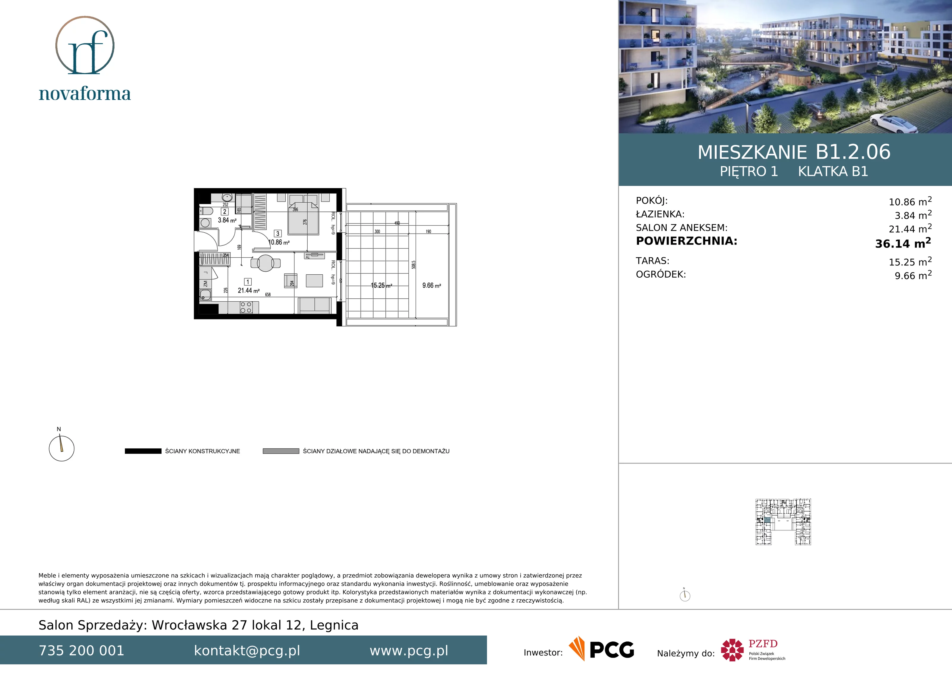 Mieszkanie 36,14 m², piętro 1, oferta nr B/1/2/06, Novaforma II, Legnica, ul. Chojnowska