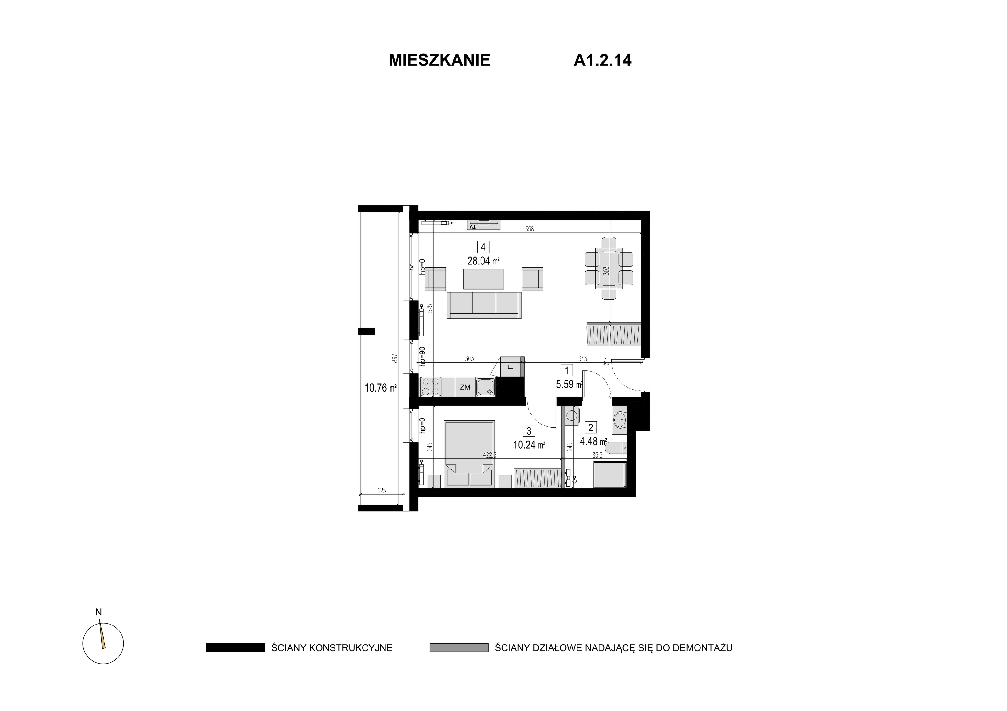 Mieszkanie 48,35 m², piętro 1, oferta nr A1.2.14, Novaforma, Legnica, ul. Chojnowska