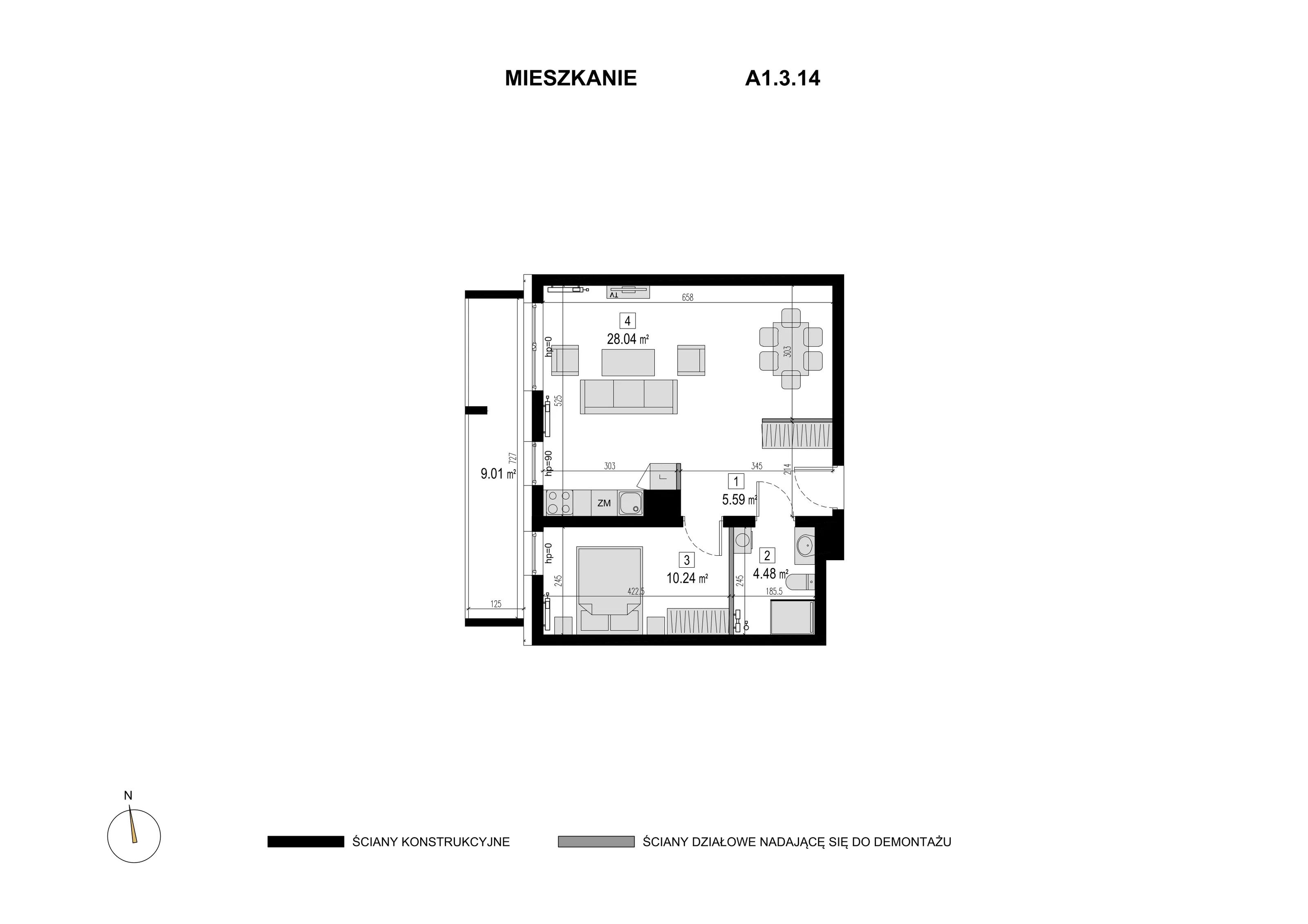 Mieszkanie 48,35 m², piętro 2, oferta nr A1.3.14, Novaforma, Legnica, ul. Chojnowska