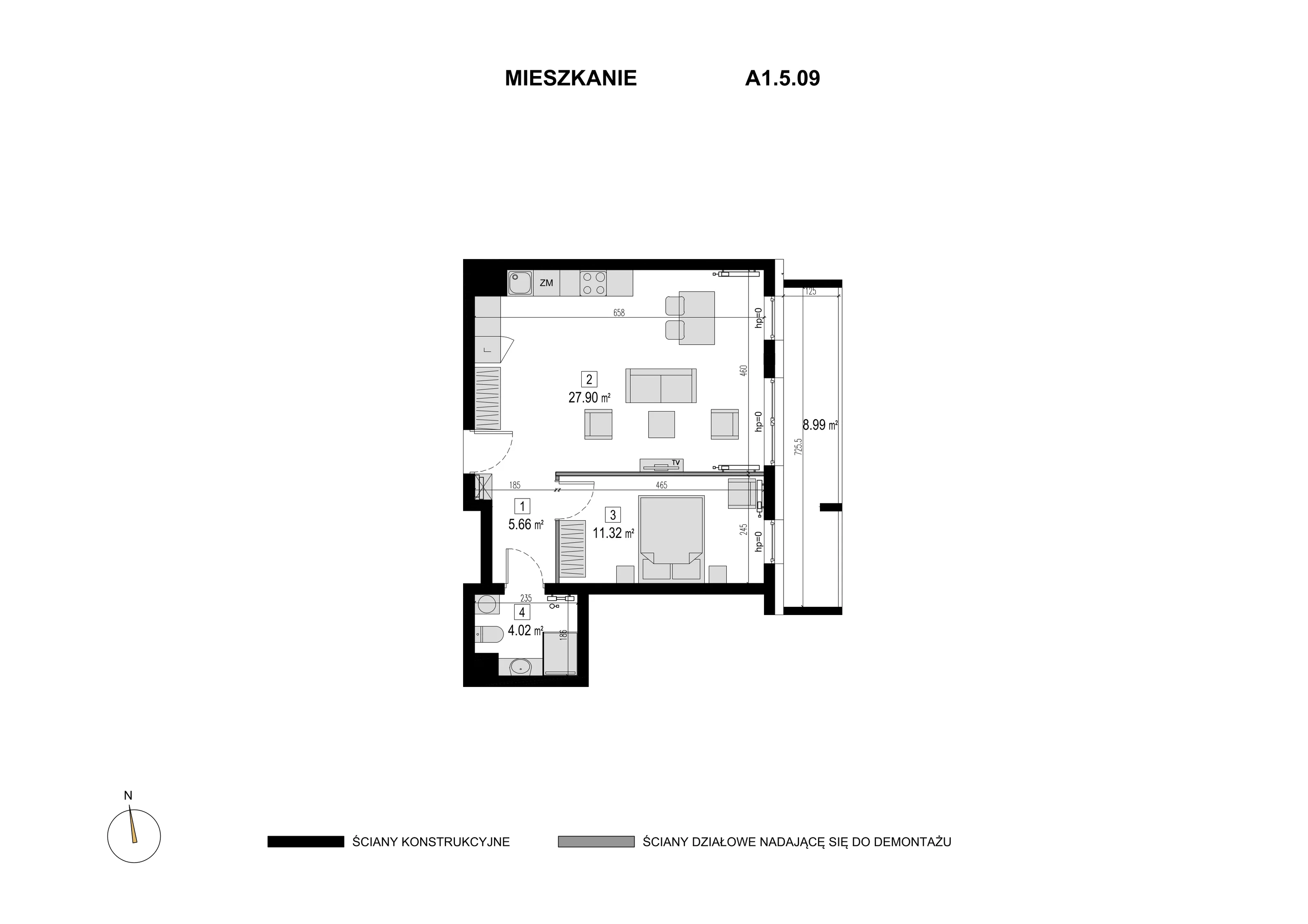 Mieszkanie 48,90 m², piętro 4, oferta nr A1.5.09, Novaforma, Legnica, ul. Chojnowska