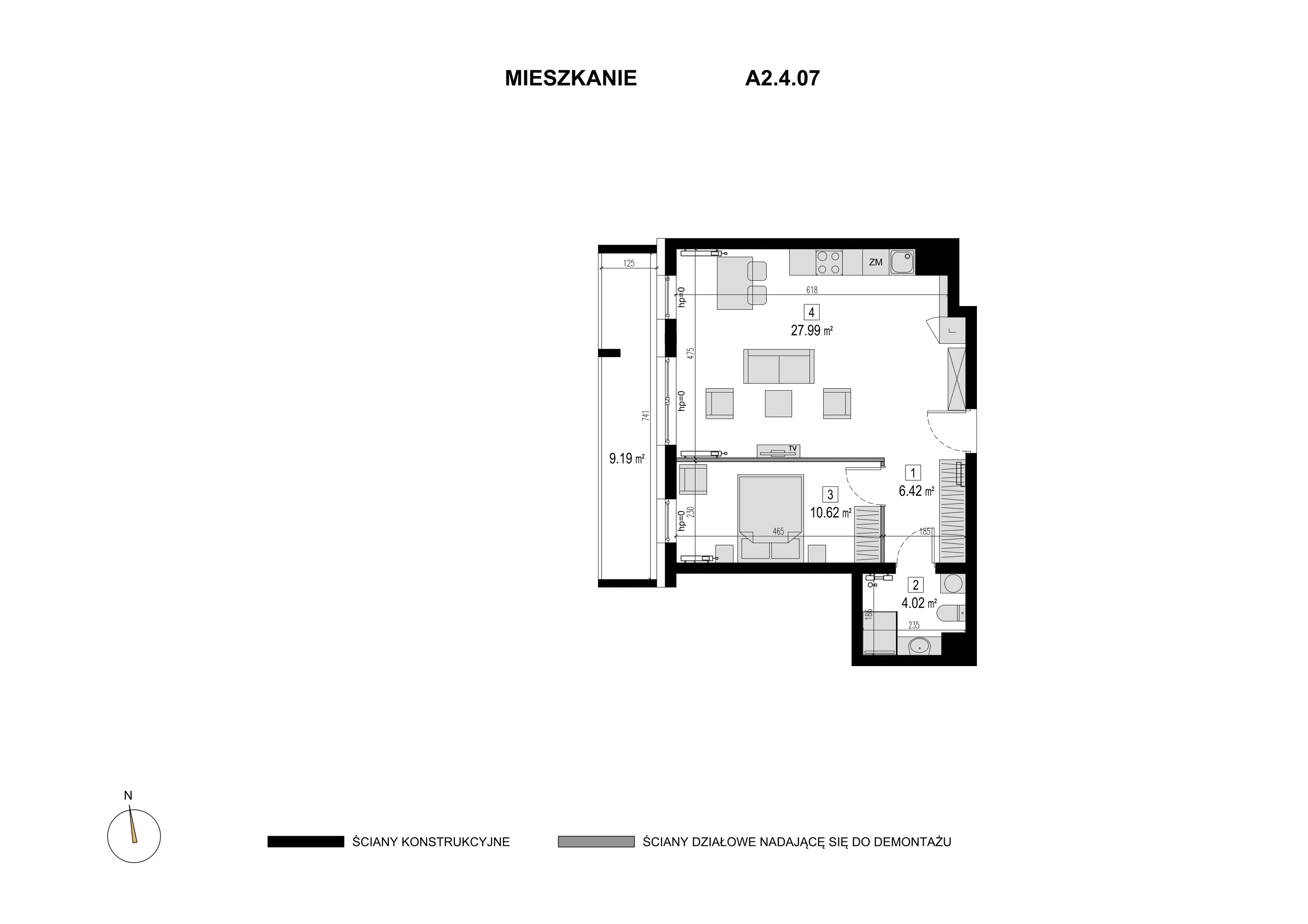 Mieszkanie 49,05 m², piętro 3, oferta nr A2.4.07, Novaforma, Legnica, ul. Chojnowska