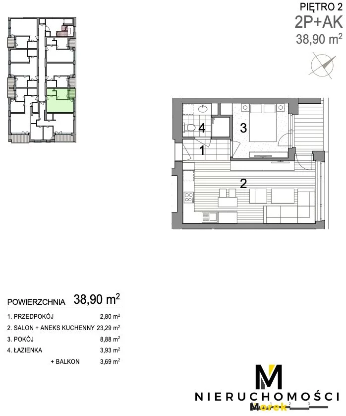 2 pokoje, mieszkanie 39,40 m², piętro 5, oferta nr , KMO-MS-2121, Kołobrzeg, Bogusława X