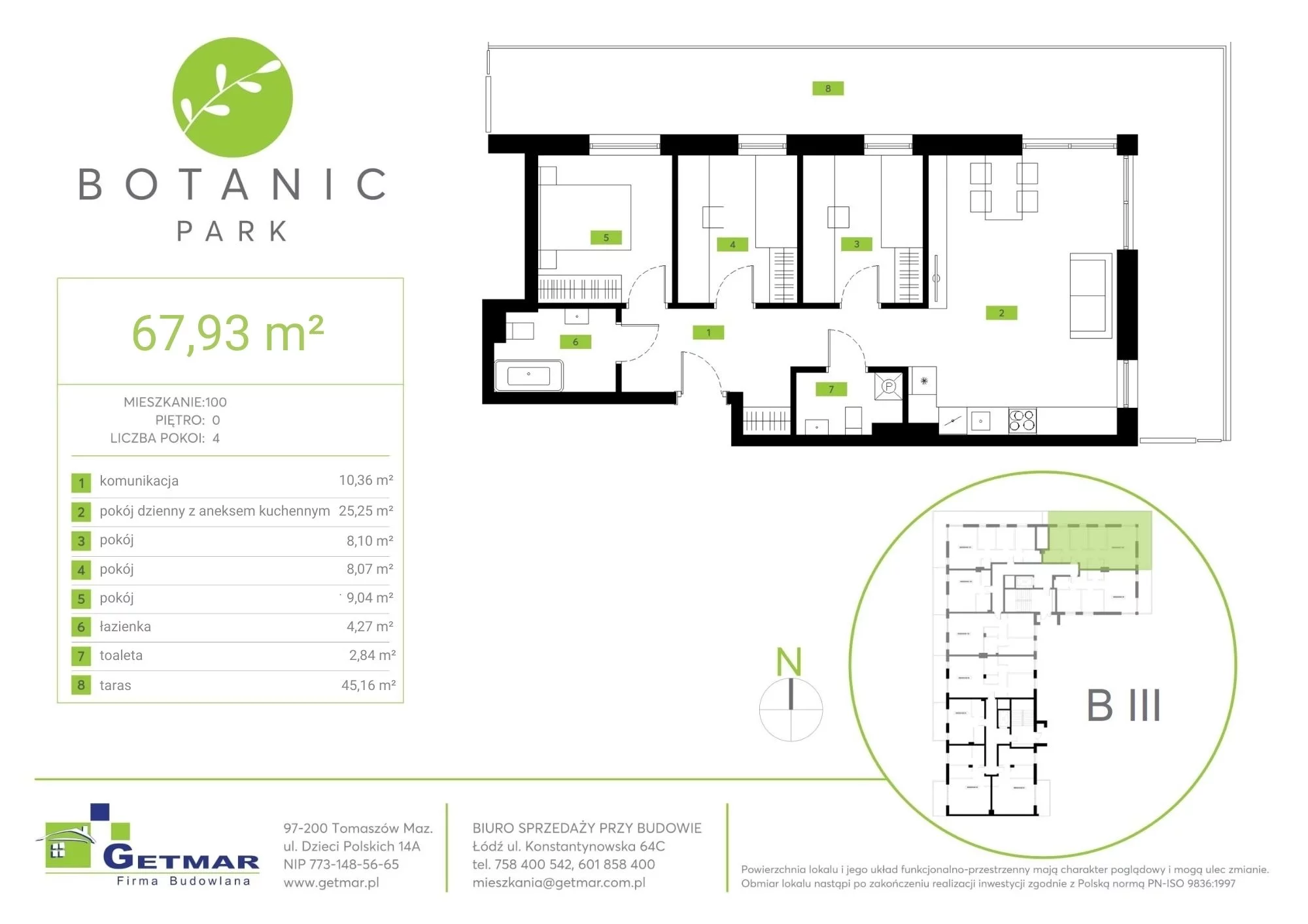 Mieszkanie 67,93 m², parter, oferta nr 100, Botanic Park, Łódź, Polesie, Złotno, ul. Konstantynowska 64c