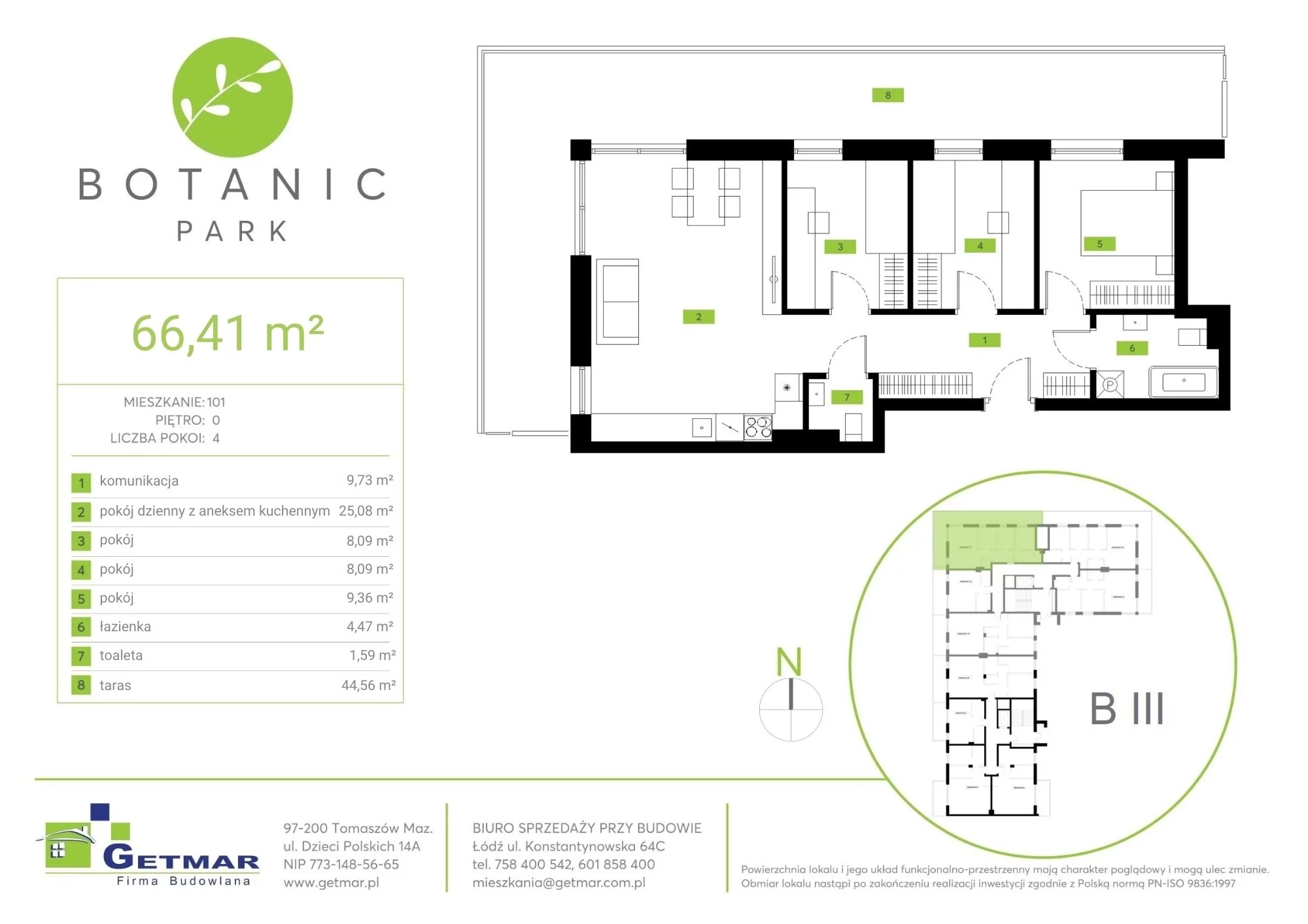 Mieszkanie 66,41 m², parter, oferta nr 101, Botanic Park, Łódź, Polesie, Złotno, ul. Konstantynowska 64c-idx