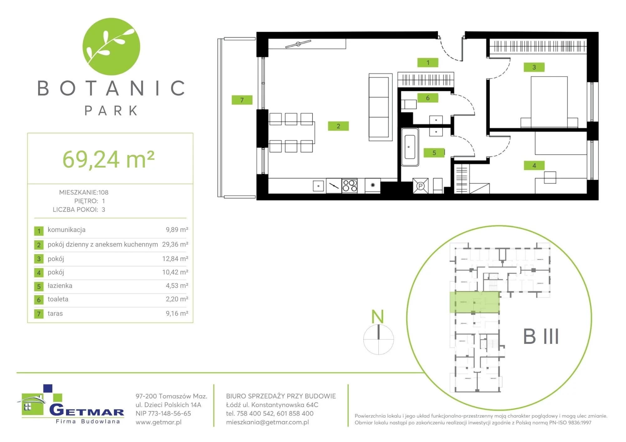 Mieszkanie 69,24 m², piętro 1, oferta nr 108, Botanic Park, Łódź, Polesie, Złotno, ul. Konstantynowska 64c