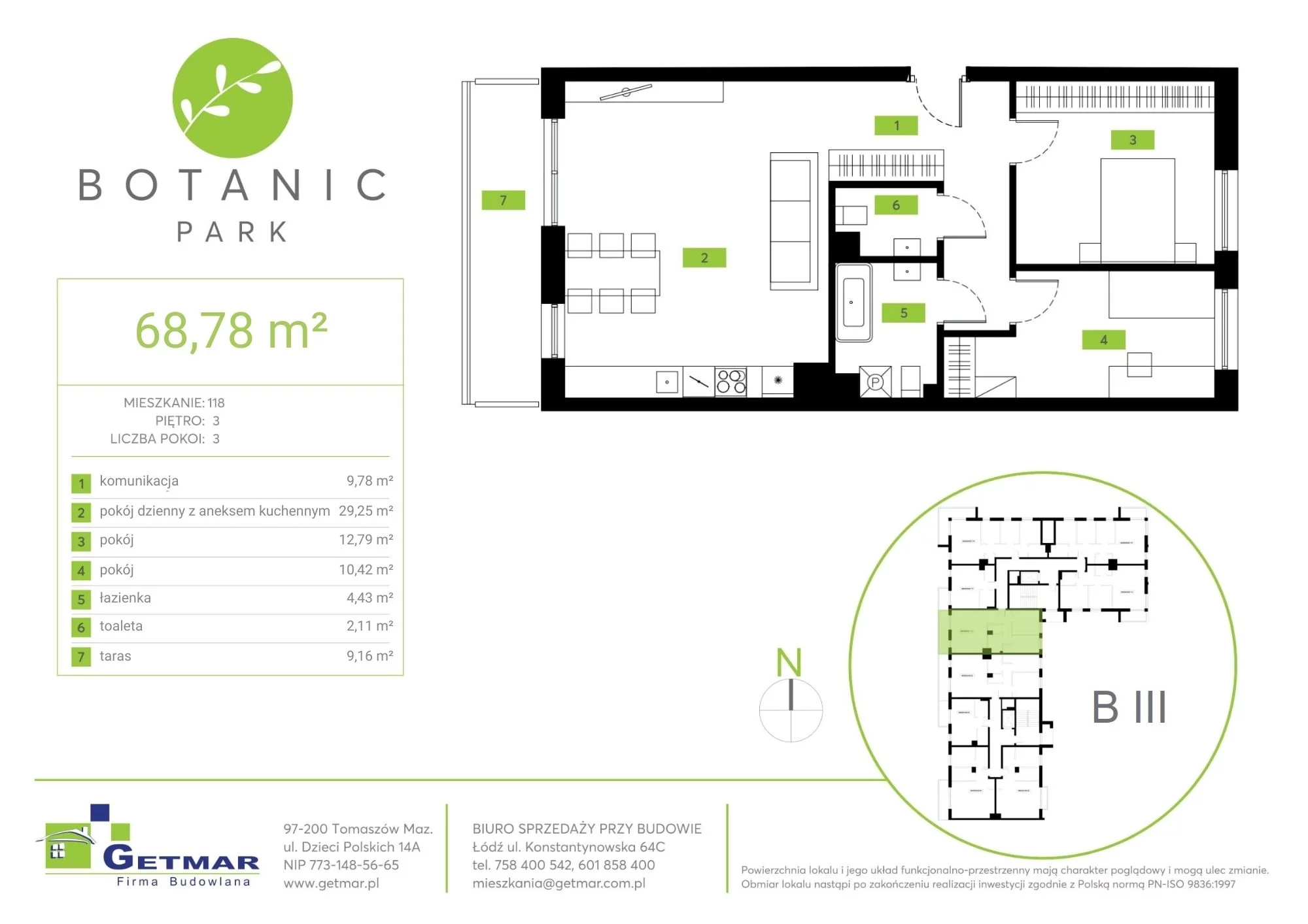 Mieszkanie 68,78 m², piętro 3, oferta nr 118, Botanic Park, Łódź, Polesie, Złotno, ul. Konstantynowska 64c