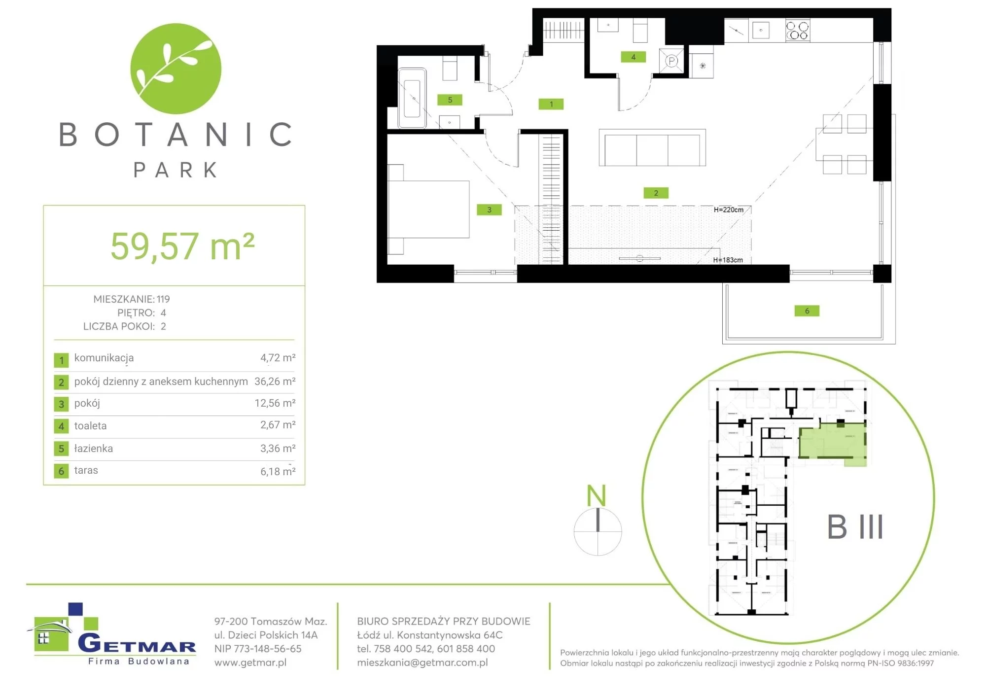 Mieszkanie 59,57 m², piętro 4, oferta nr 119, Botanic Park, Łódź, Polesie, Złotno, ul. Konstantynowska 64c