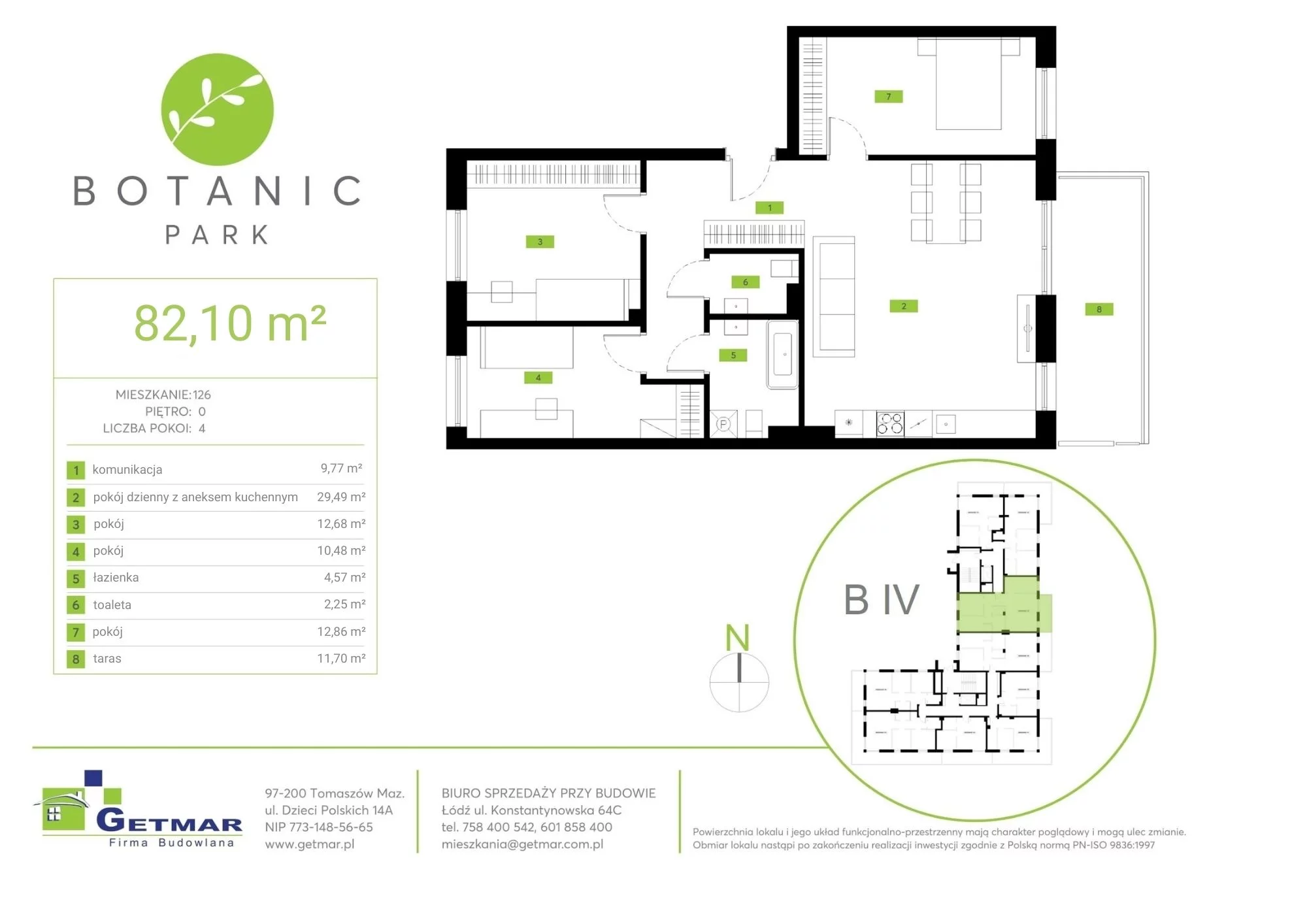 Mieszkanie 82,10 m², parter, oferta nr 126, Botanic Park, Łódź, Polesie, Złotno, ul. Konstantynowska 64c