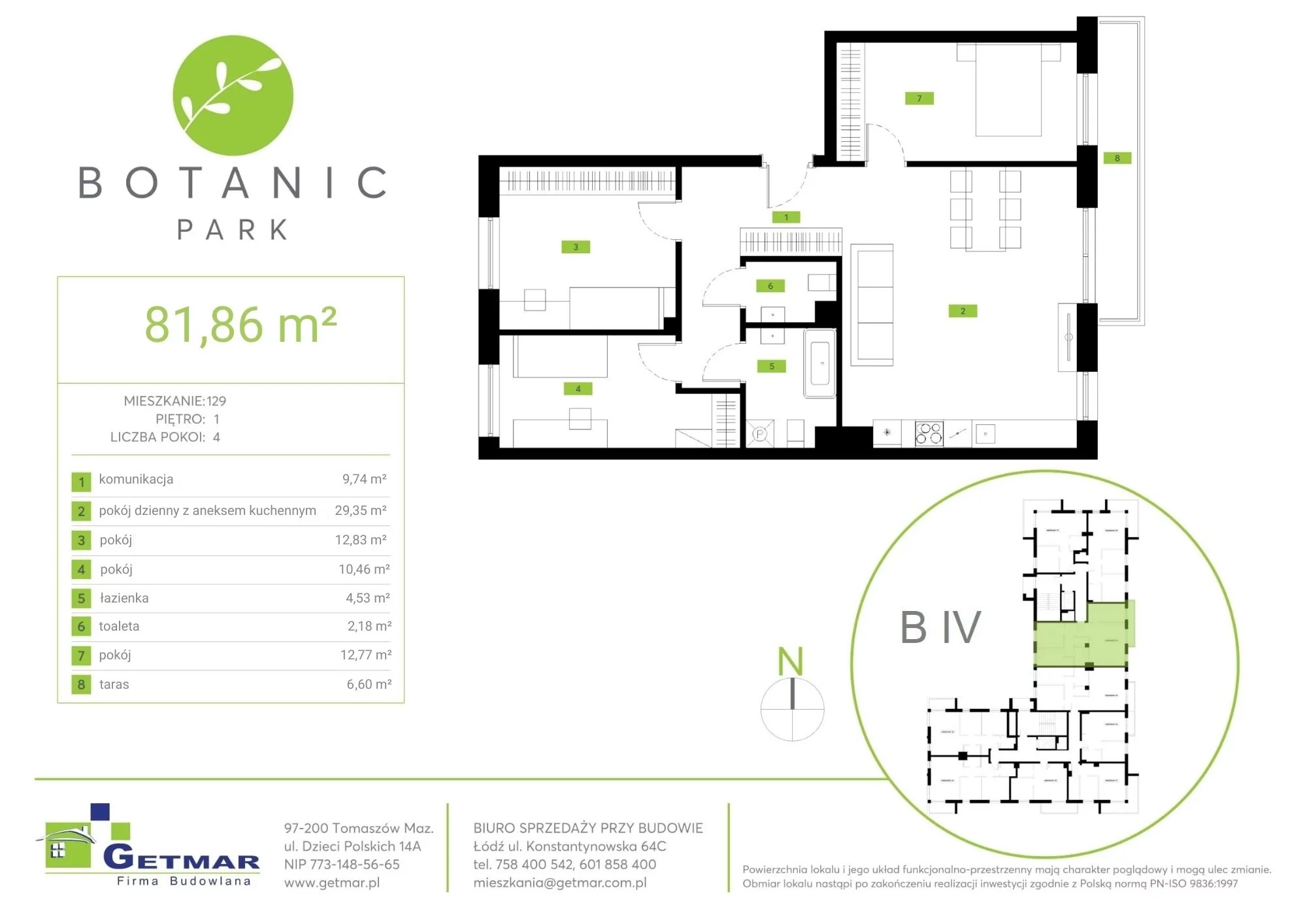 Mieszkanie 81,86 m², piętro 1, oferta nr 129, Botanic Park, Łódź, Polesie, Złotno, ul. Konstantynowska 64c