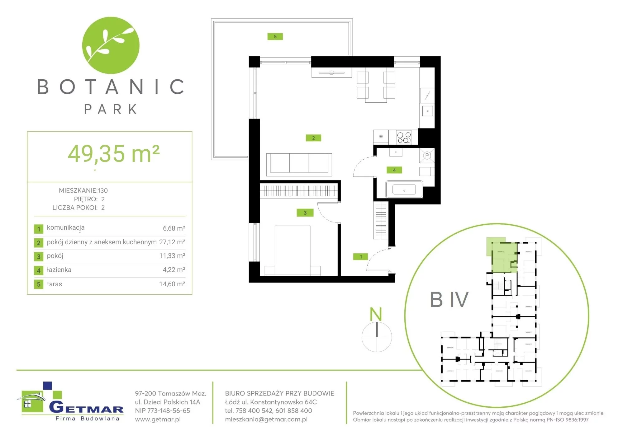 Mieszkanie 49,35 m², piętro 2, oferta nr 130, Botanic Park, Łódź, Polesie, Złotno, ul. Konstantynowska 64c