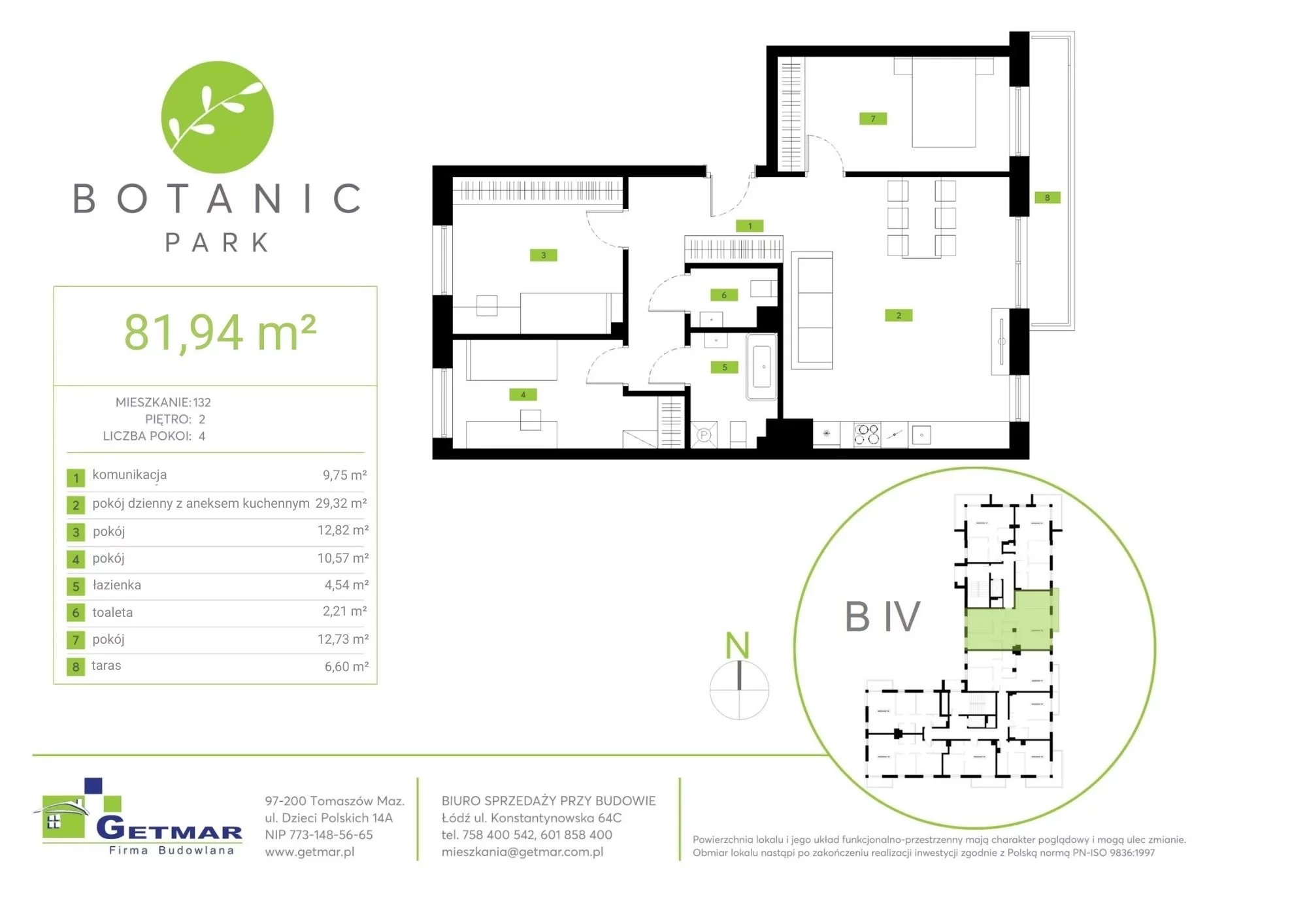 Mieszkanie 81,94 m², piętro 2, oferta nr 132, Botanic Park, Łódź, Polesie, Złotno, ul. Konstantynowska 64c