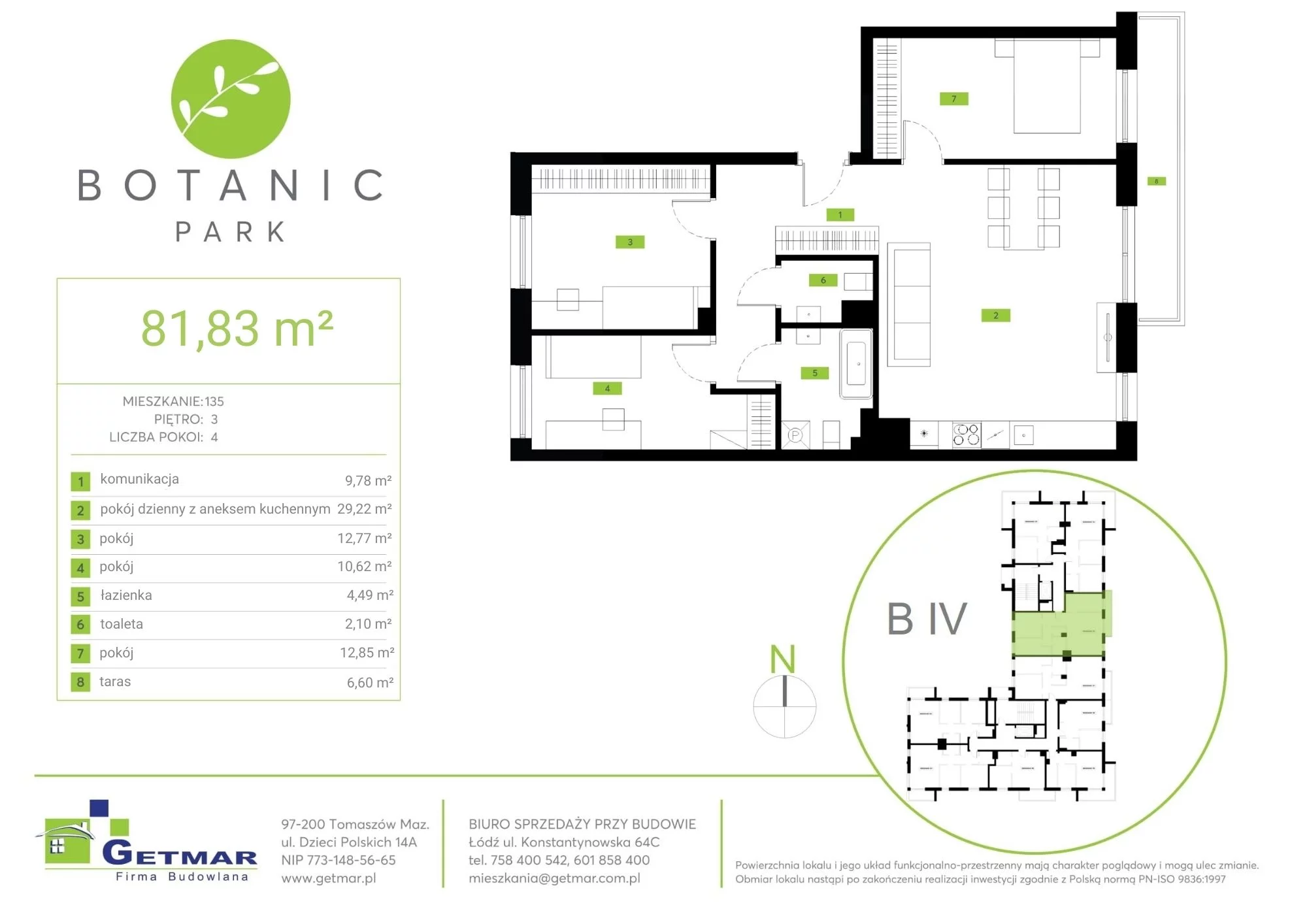 Mieszkanie 81,83 m², piętro 3, oferta nr 135, Botanic Park, Łódź, Polesie, Złotno, ul. Konstantynowska 64c