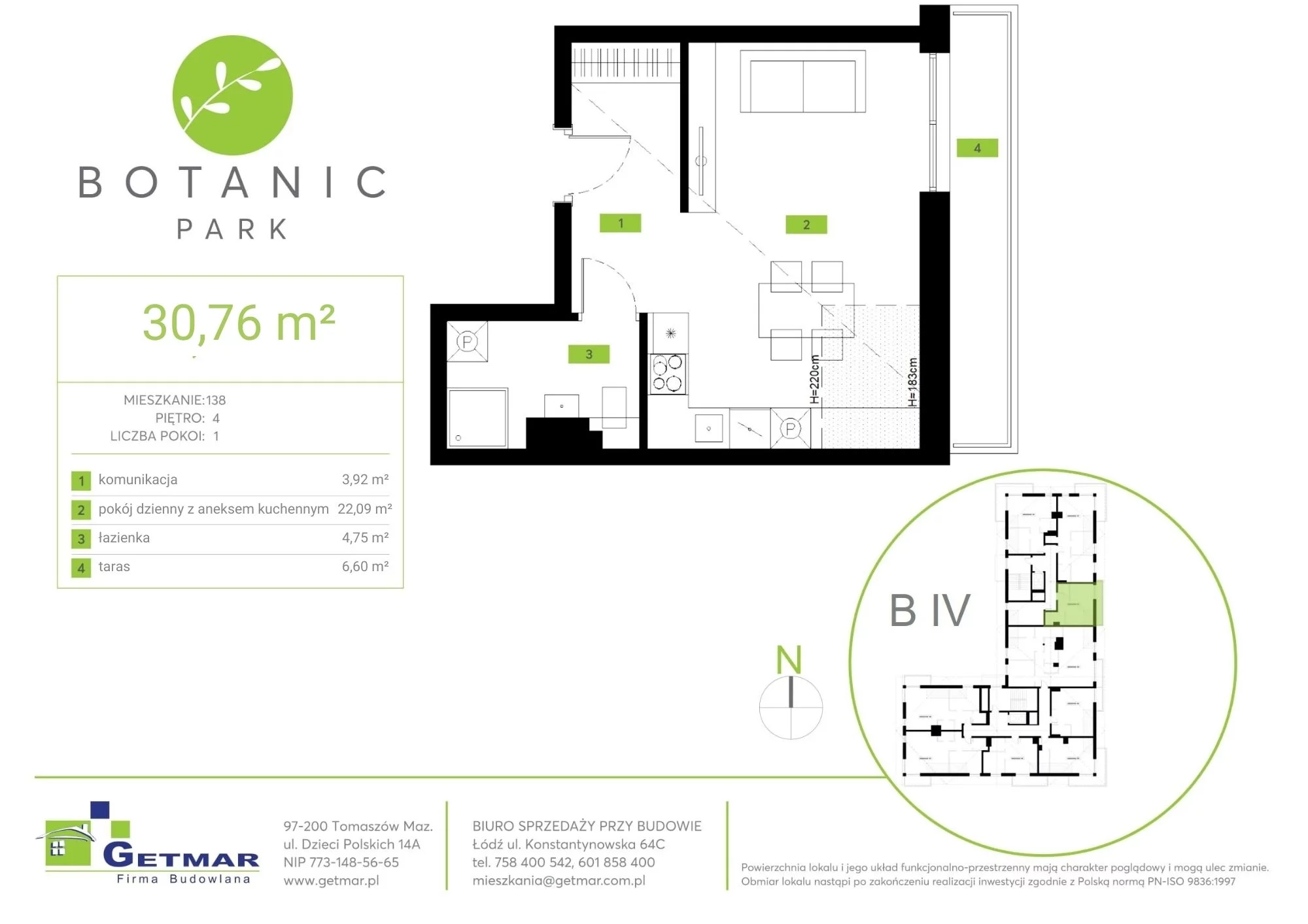 Mieszkanie 30,76 m², piętro 4, oferta nr 138, Botanic Park, Łódź, Polesie, Złotno, ul. Konstantynowska 64c