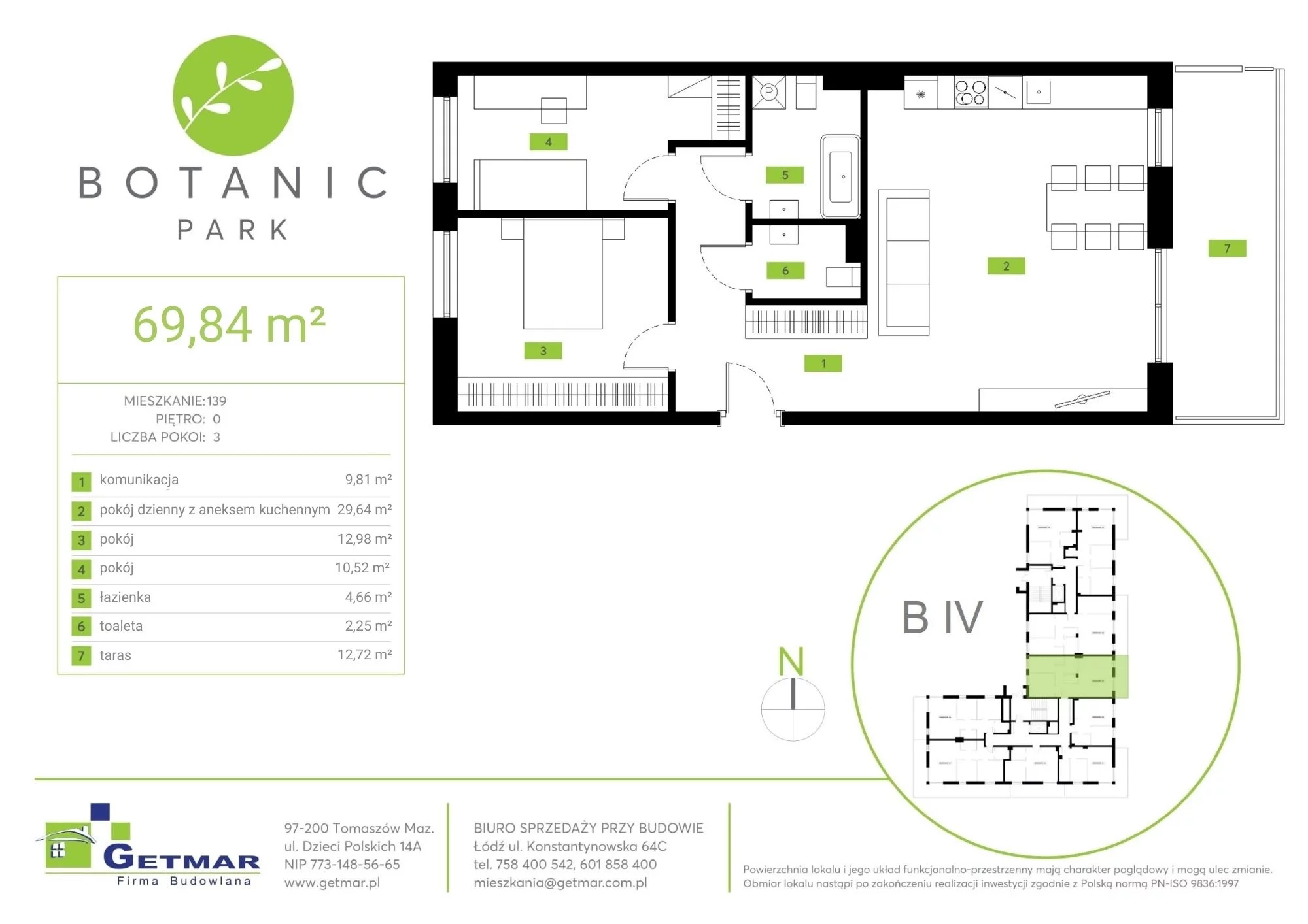 Mieszkanie 69,84 m², parter, oferta nr 139, Botanic Park, Łódź, Polesie, Złotno, ul. Konstantynowska 64c