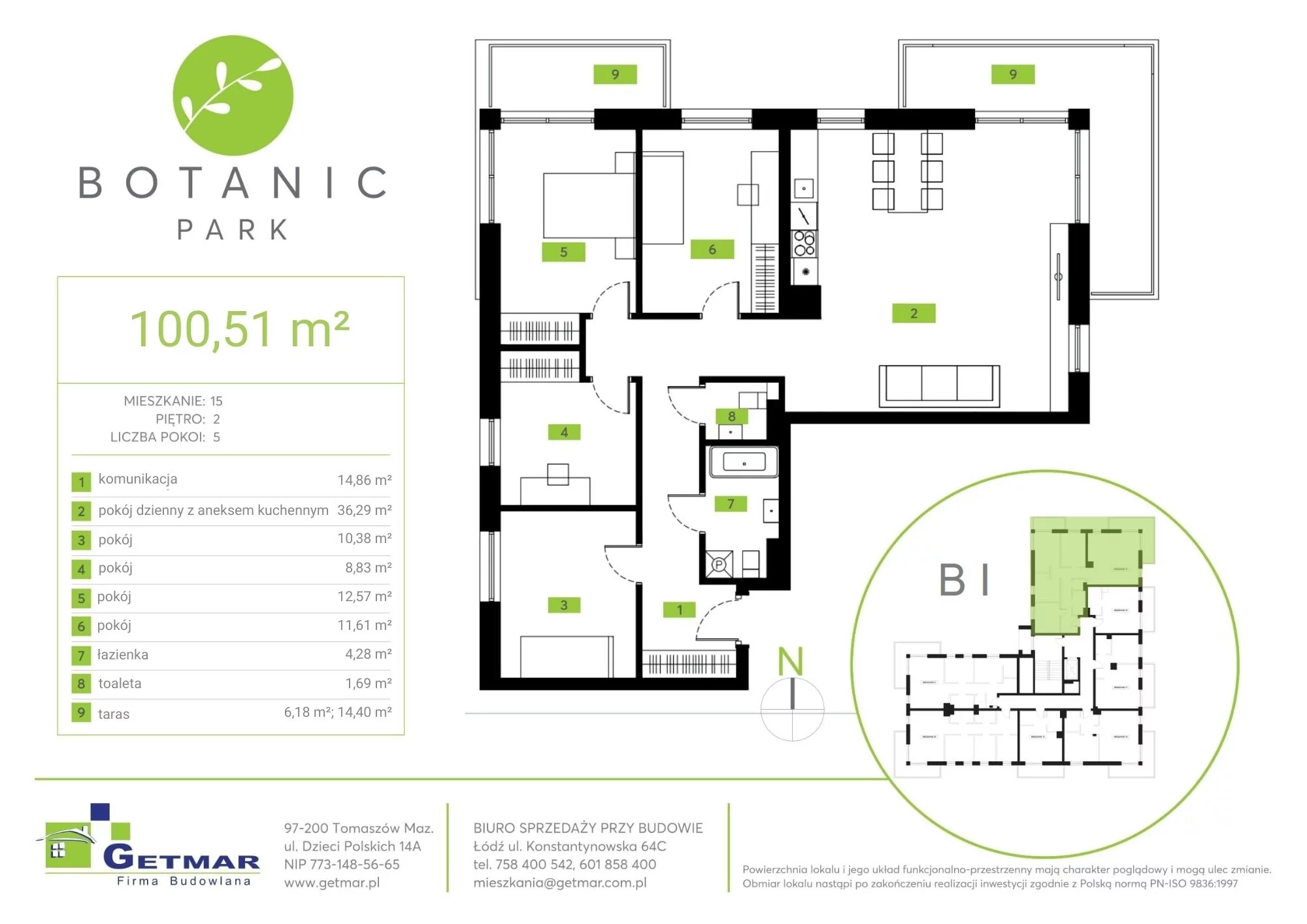 Mieszkanie 100,51 m², piętro 2, oferta nr 15, Botanic Park, Łódź, Polesie, Złotno, ul. Konstantynowska 64c-idx