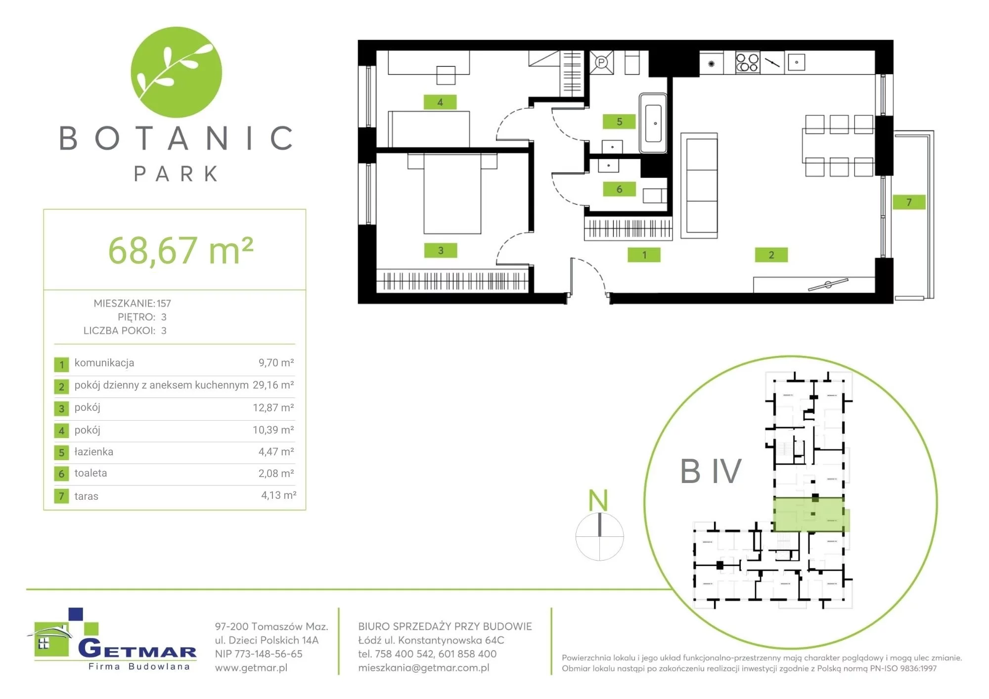 Mieszkanie 68,67 m², piętro 3, oferta nr 157, Botanic Park, Łódź, Polesie, Złotno, ul. Konstantynowska 64c