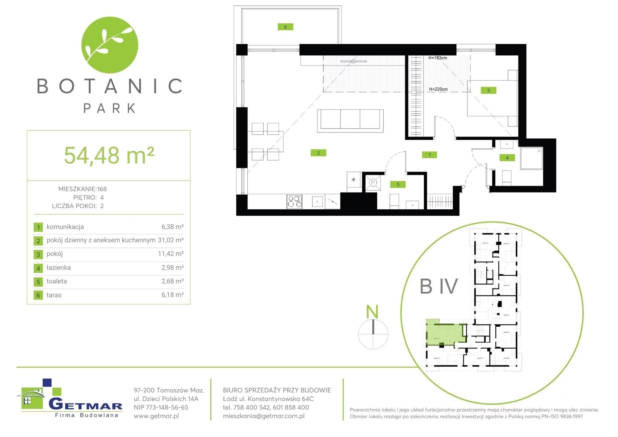 Mieszkanie 54,48 m², piętro 4, oferta nr 168, Botanic Park, Łódź, Polesie, Złotno, ul. Konstantynowska 64c