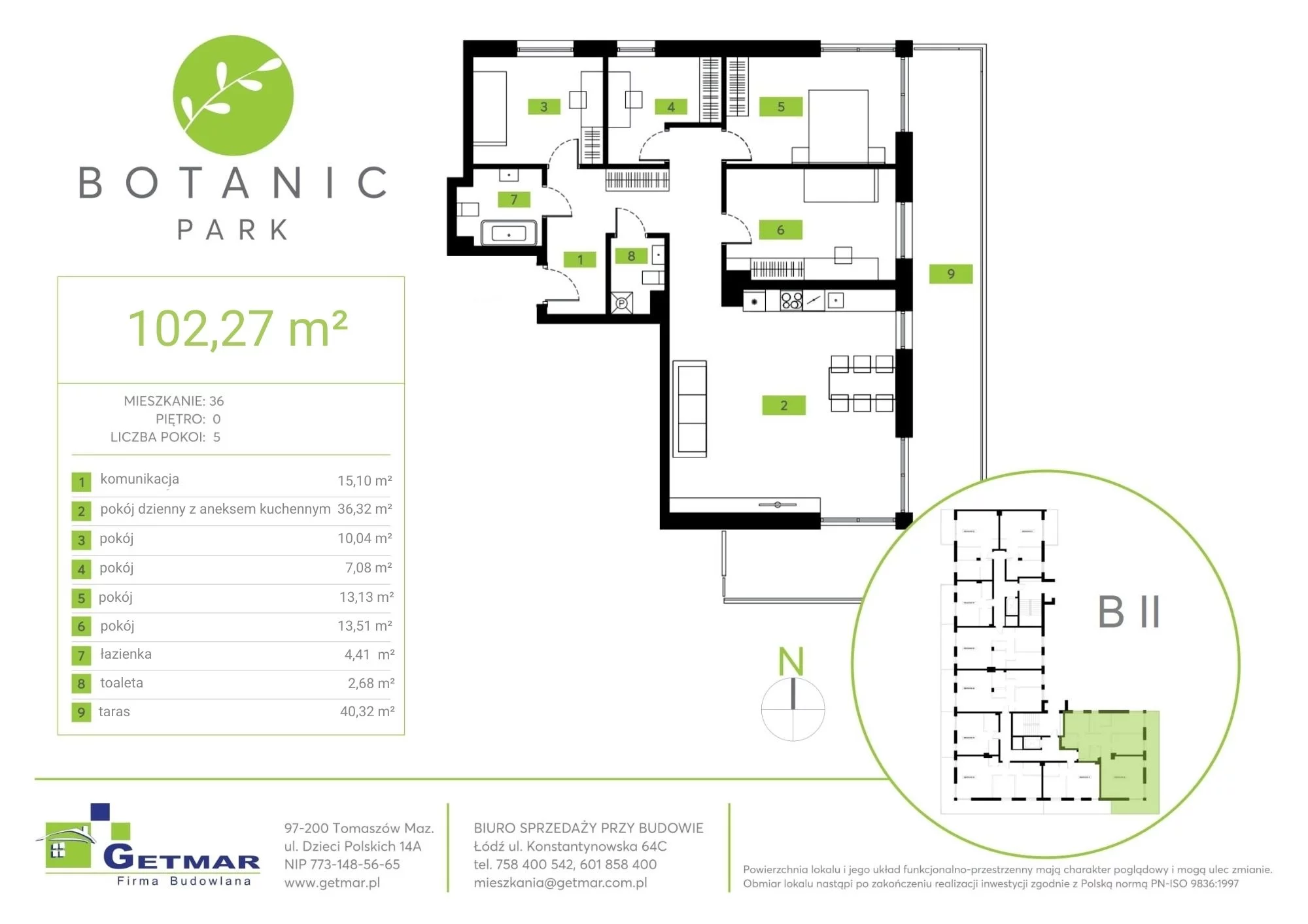 Mieszkanie 102,27 m², parter, oferta nr 36, Botanic Park, Łódź, Polesie, Złotno, ul. Konstantynowska 64c