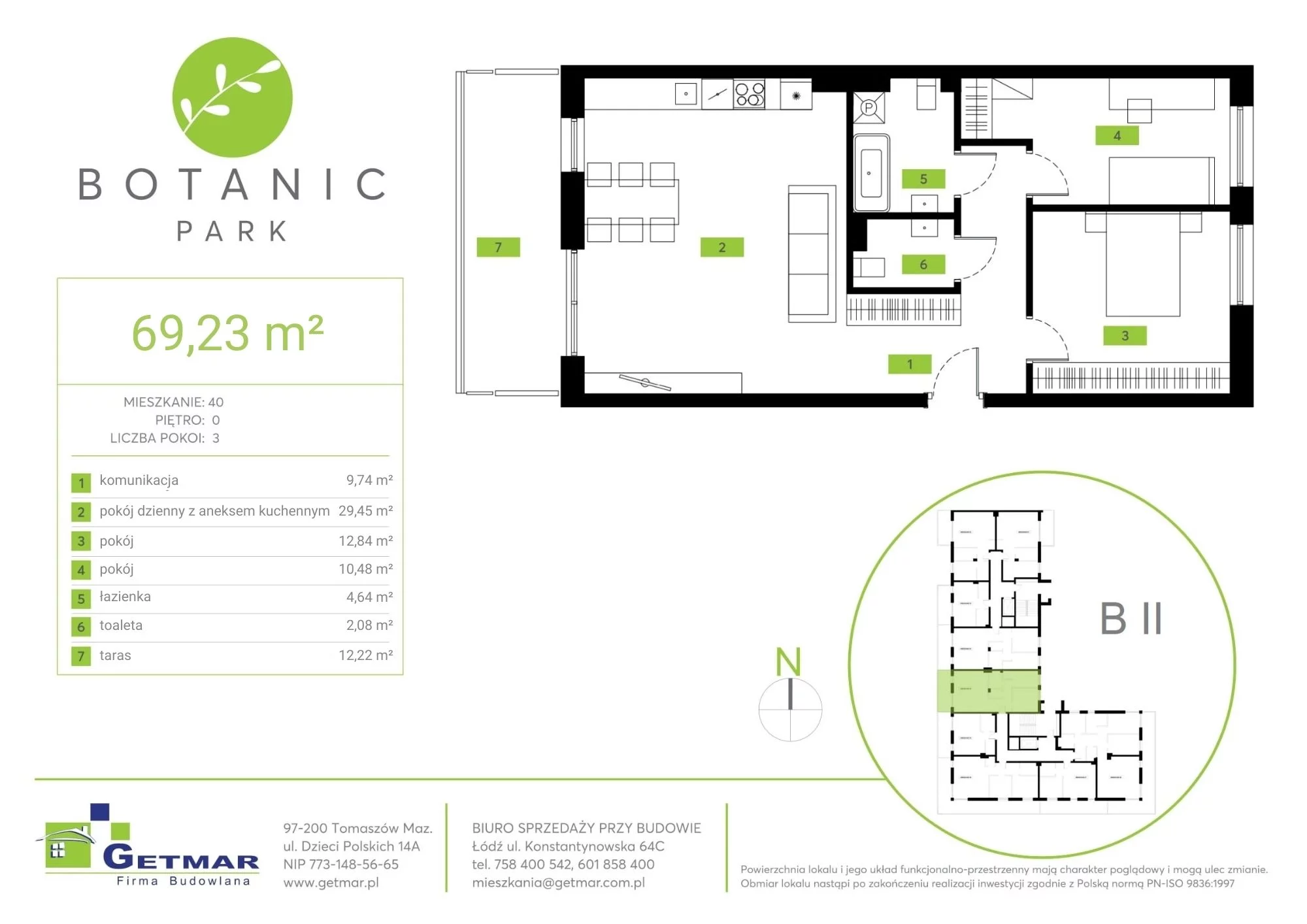 Mieszkanie 69,23 m², parter, oferta nr 40, Botanic Park, Łódź, Polesie, Złotno, ul. Konstantynowska 64c