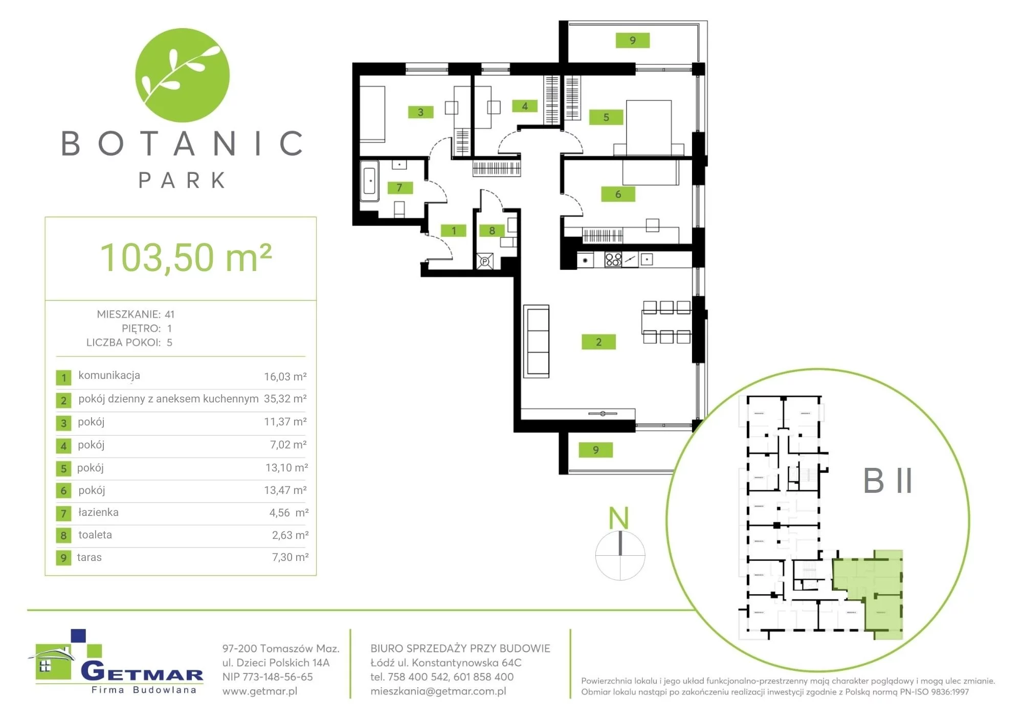 Mieszkanie 103,50 m², piętro 1, oferta nr 41, Botanic Park, Łódź, Polesie, Złotno, ul. Konstantynowska 64c