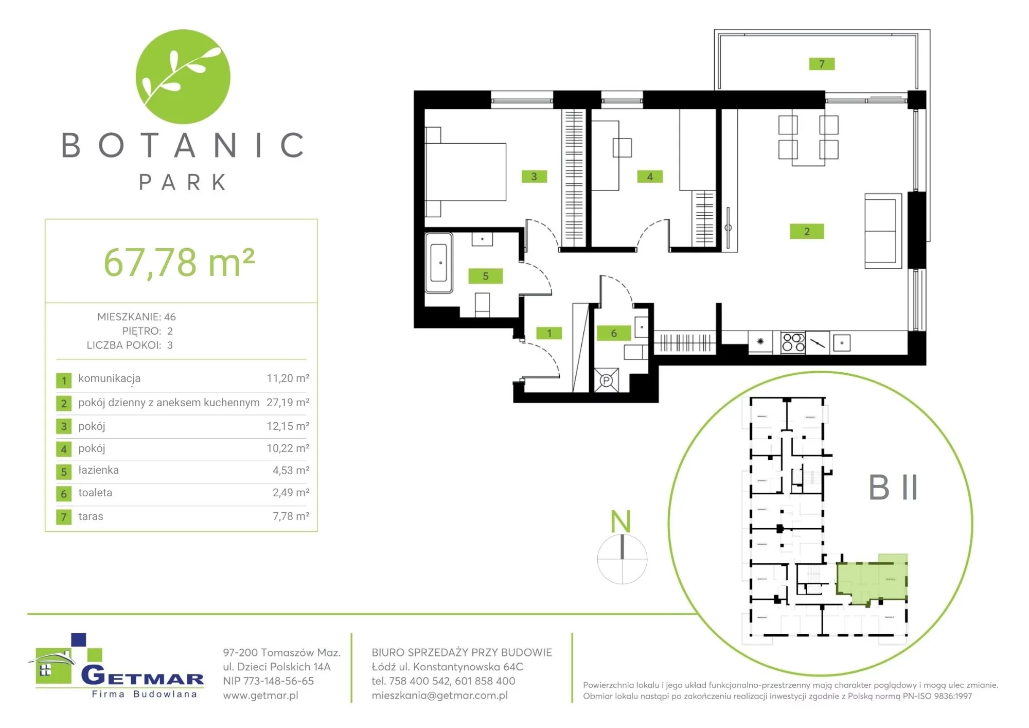 Mieszkanie 67,78 m², piętro 2, oferta nr 46, Botanic Park, Łódź, Polesie, Złotno, ul. Konstantynowska 64c