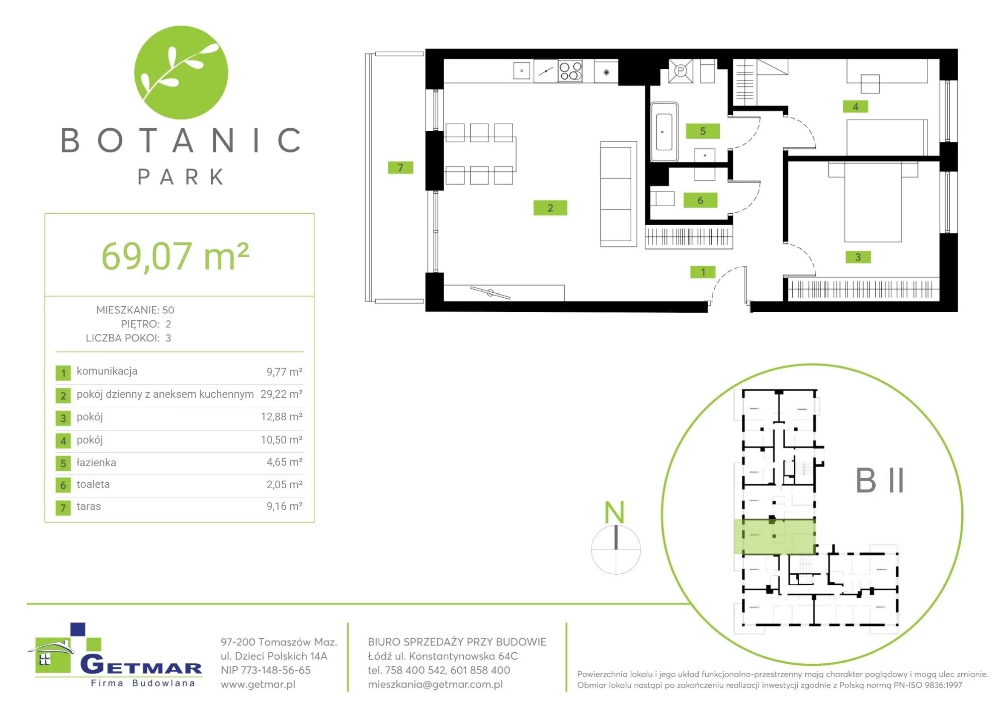 Mieszkanie 69,07 m², piętro 2, oferta nr 50, Botanic Park, Łódź, Polesie, Złotno, ul. Konstantynowska 64c