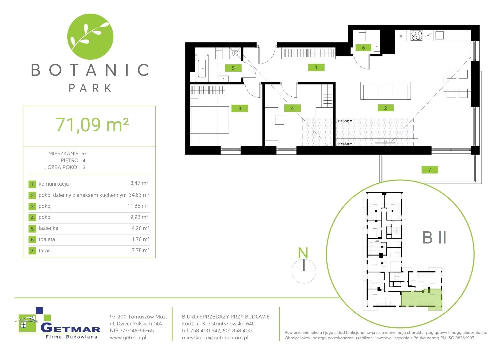 Mieszkanie 71,09 m², piętro 4, oferta nr 57, Botanic Park, Łódź, Polesie, Złotno, ul. Konstantynowska 64c