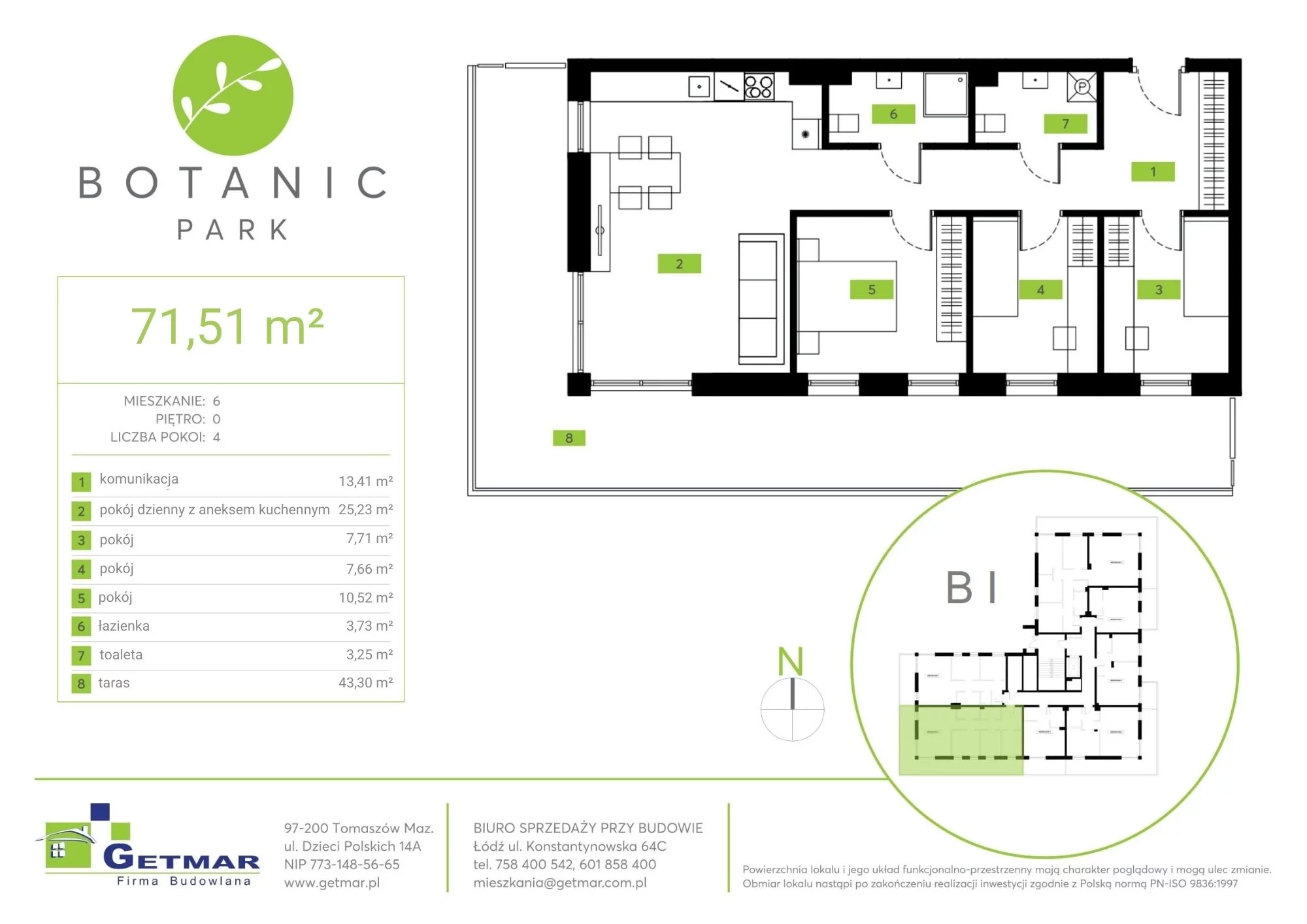 Mieszkanie 71,51 m², parter, oferta nr 6, Botanic Park, Łódź, Polesie, Złotno, ul. Konstantynowska 64c