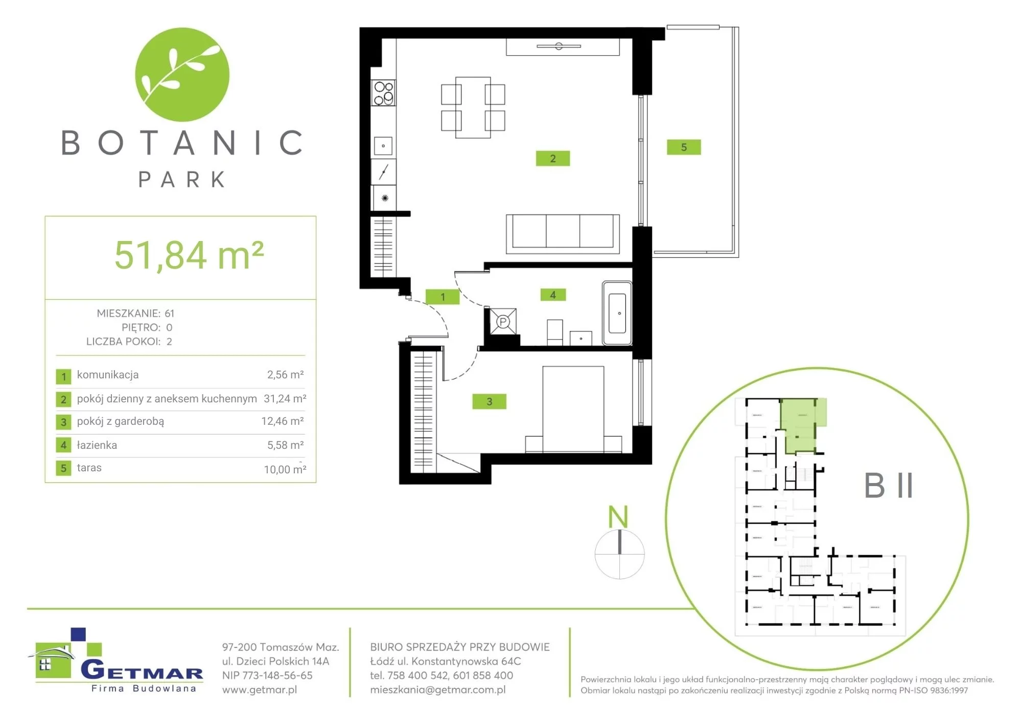 Mieszkanie 51,84 m², parter, oferta nr 61, Botanic Park, Łódź, Polesie, Złotno, ul. Konstantynowska 64c