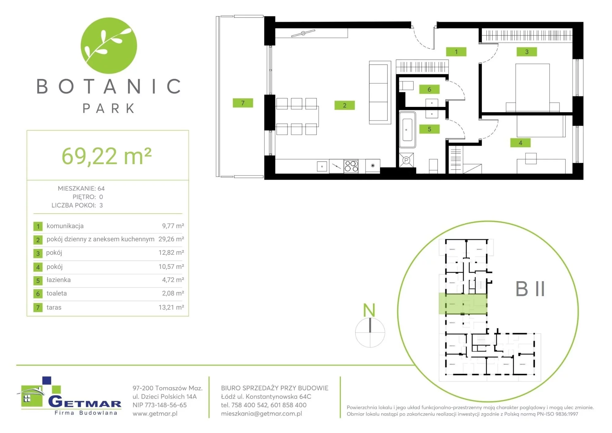 Mieszkanie 69,22 m², parter, oferta nr 64, Botanic Park, Łódź, Polesie, Złotno, ul. Konstantynowska 64c