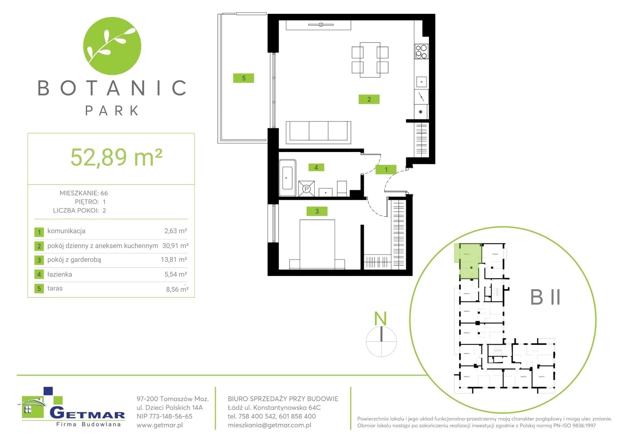 Mieszkanie 52,89 m², piętro 1, oferta nr 66, Botanic Park, Łódź, Polesie, Złotno, ul. Konstantynowska 64c