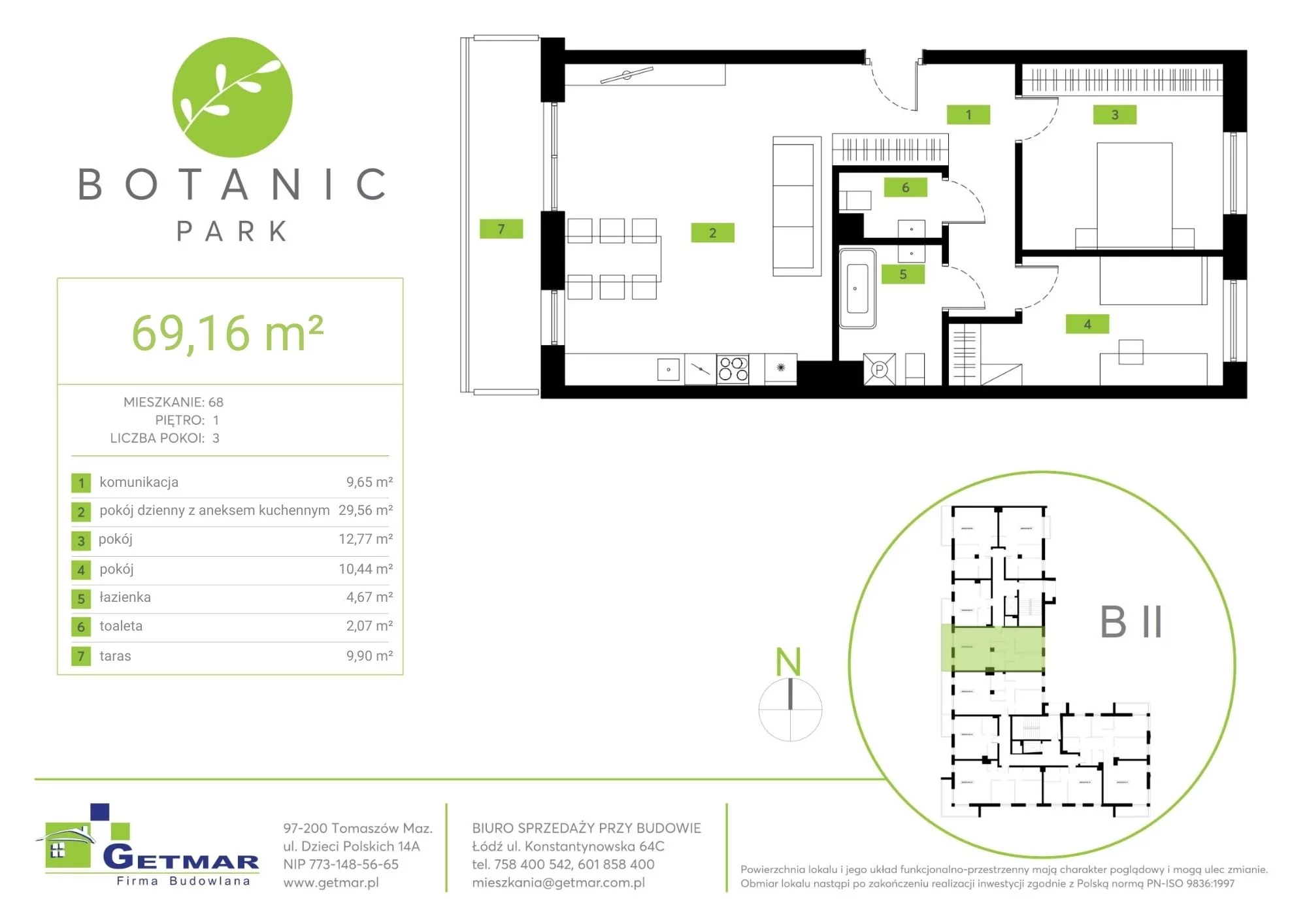 Mieszkanie 69,16 m², piętro 1, oferta nr 68, Botanic Park, Łódź, Polesie, Złotno, ul. Konstantynowska 64c