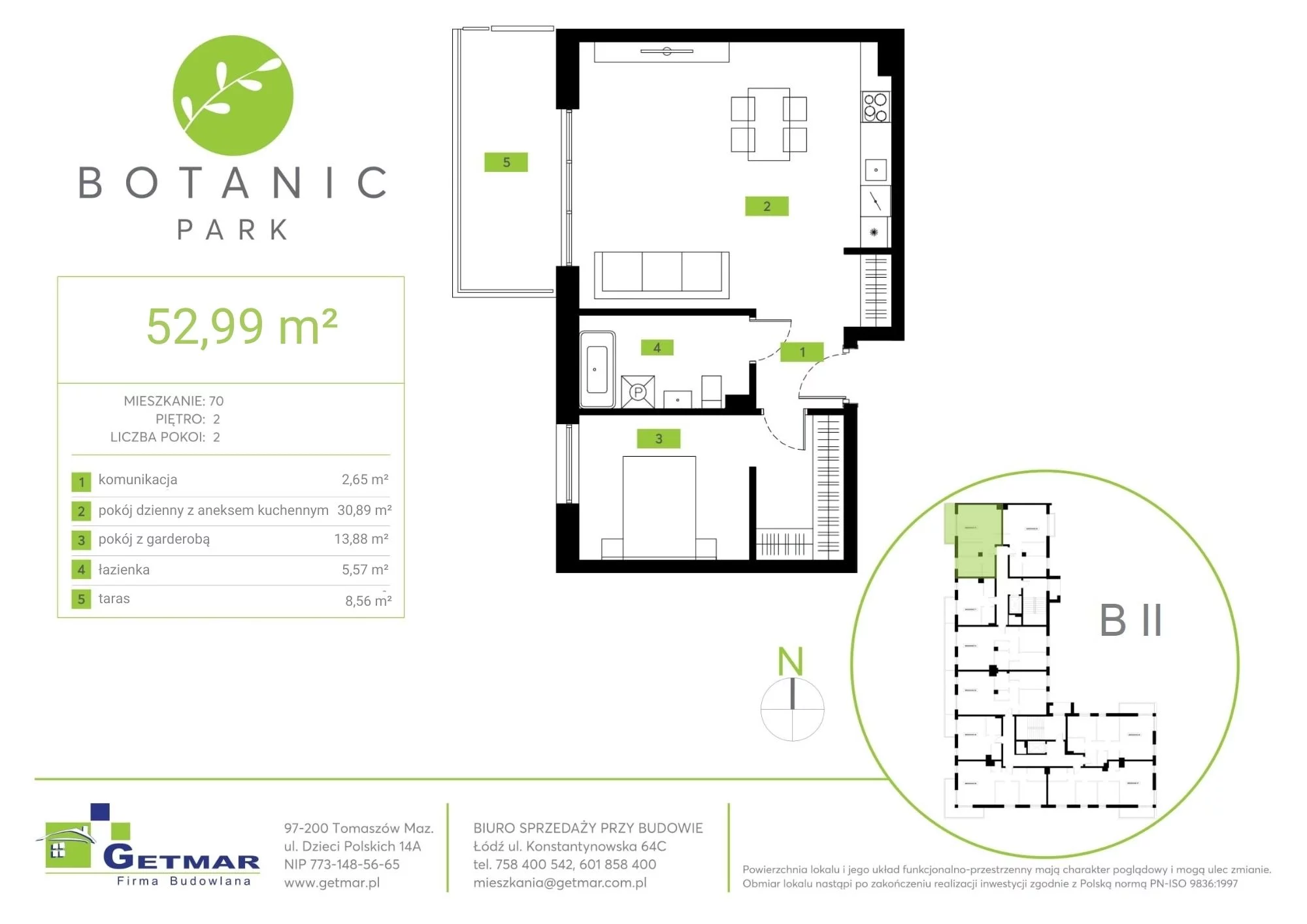 Mieszkanie 52,99 m², piętro 2, oferta nr 70, Botanic Park, Łódź, Polesie, Złotno, ul. Konstantynowska 64c