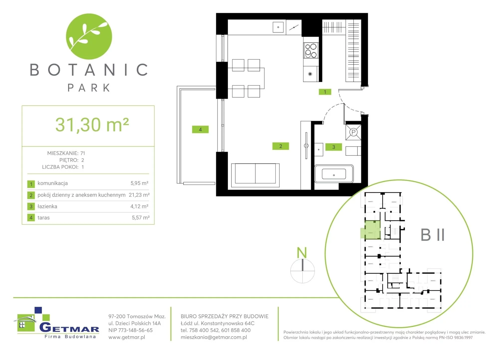 Mieszkanie 31,30 m², piętro 2, oferta nr 71, Botanic Park, Łódź, Polesie, Złotno, ul. Konstantynowska 64c