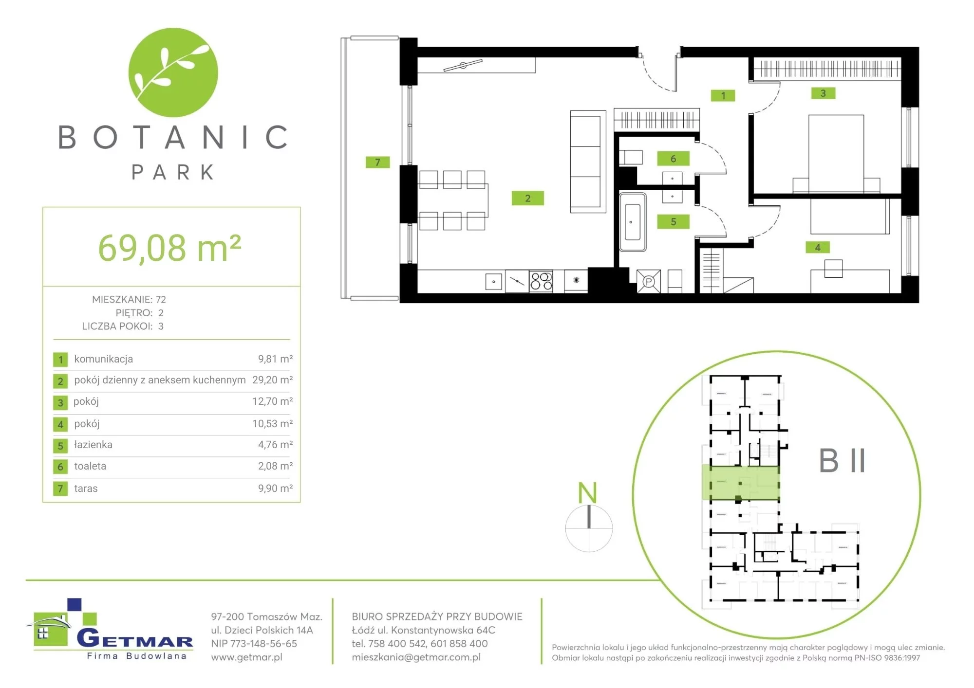 Mieszkanie 69,08 m², piętro 2, oferta nr 72, Botanic Park, Łódź, Polesie, Złotno, ul. Konstantynowska 64c