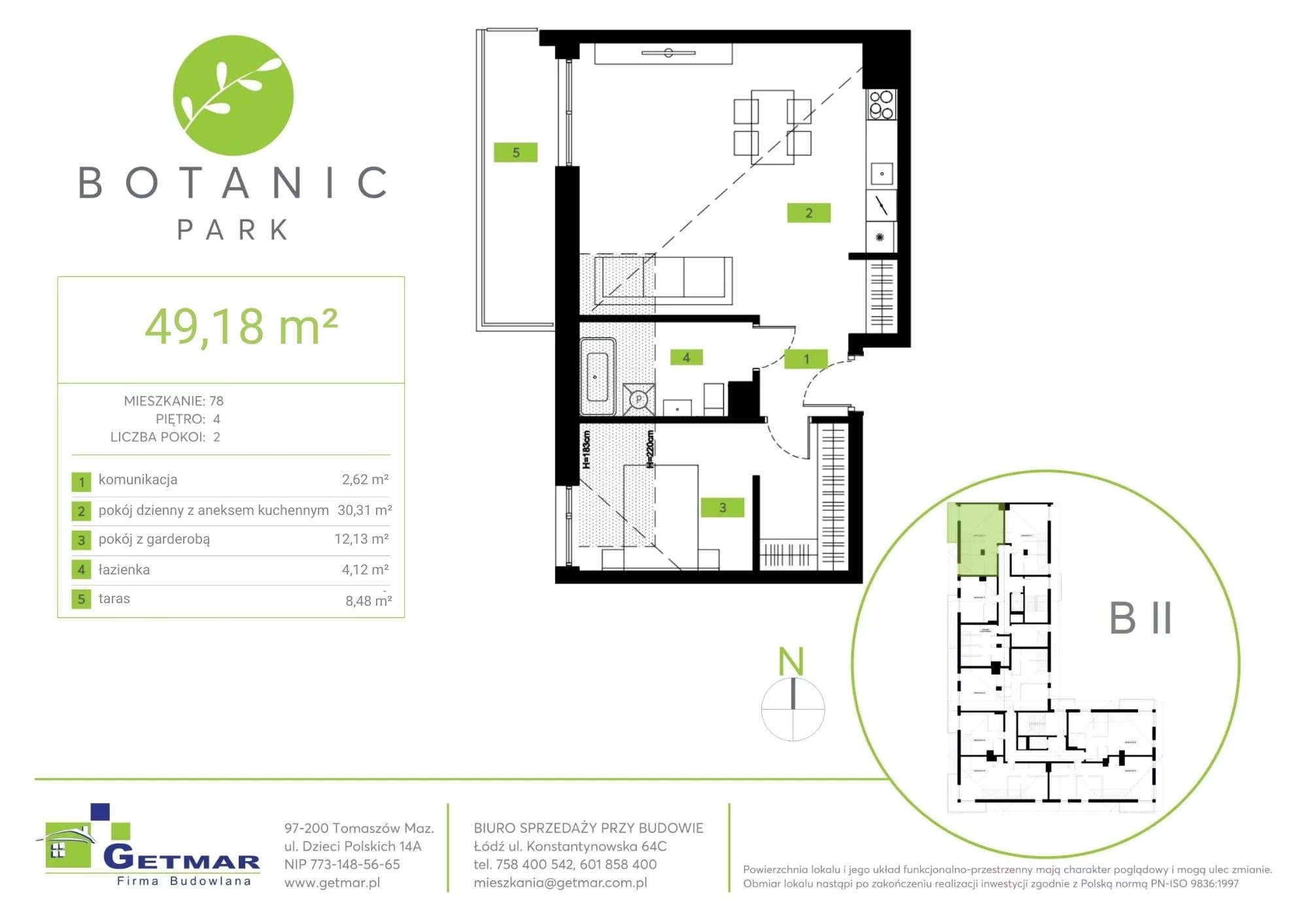 Mieszkanie 49,18 m², piętro 4, oferta nr 78, Botanic Park, Łódź, Polesie, Złotno, ul. Konstantynowska 64c