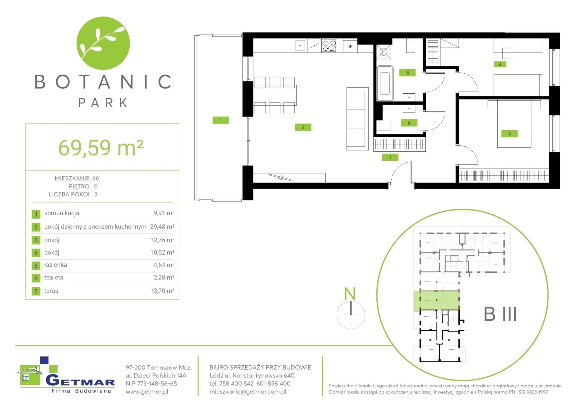 Mieszkanie 69,59 m², parter, oferta nr 80, Botanic Park, Łódź, Polesie, Złotno, ul. Konstantynowska 64c