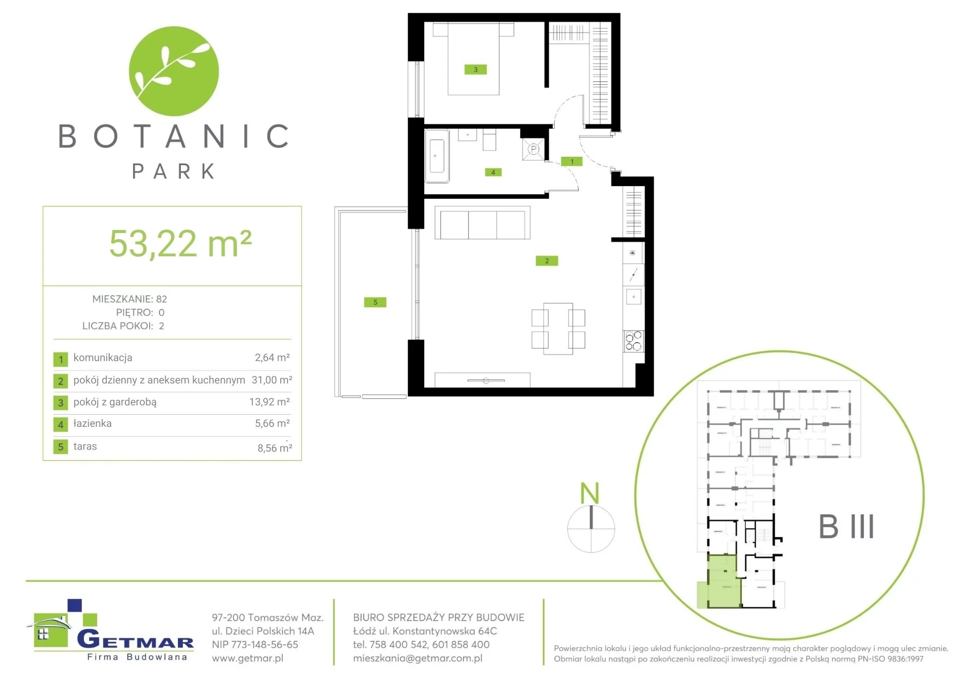 Mieszkanie 53,22 m², parter, oferta nr 82, Botanic Park, Łódź, Polesie, Złotno, ul. Konstantynowska 64c