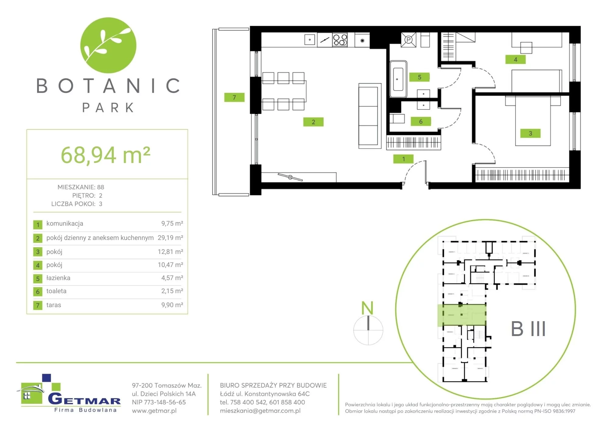 Mieszkanie 68,94 m², piętro 2, oferta nr 88, Botanic Park, Łódź, Polesie, Złotno, ul. Konstantynowska 64c