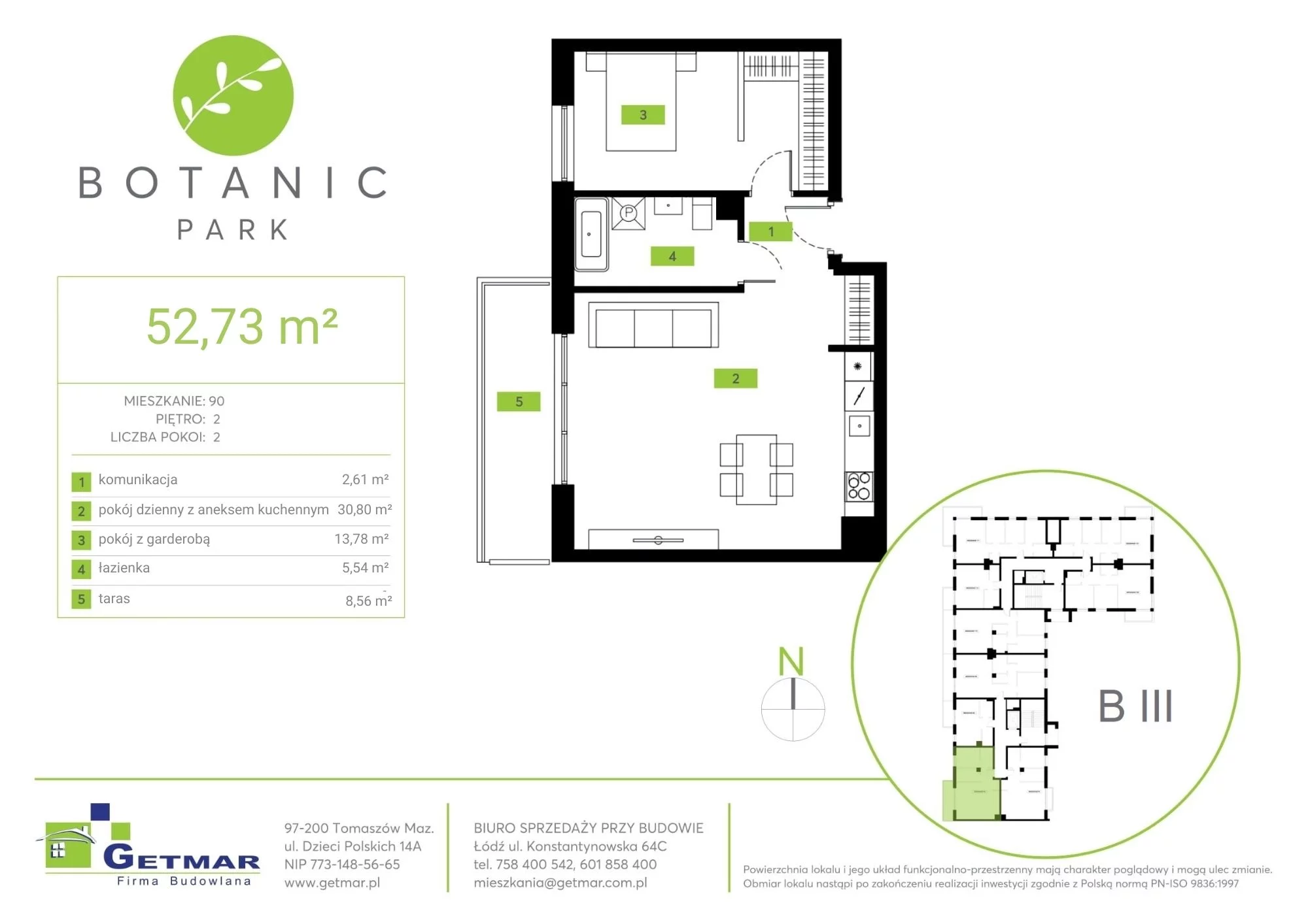 Mieszkanie 52,73 m², piętro 2, oferta nr 90, Botanic Park, Łódź, Polesie, Złotno, ul. Konstantynowska 64c