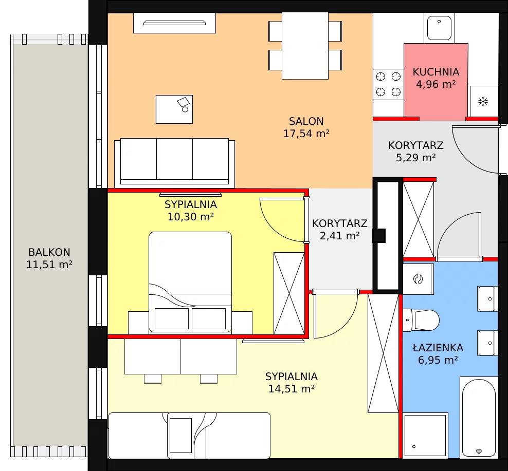 Mieszkanie 61,96 m², piętro 4, oferta nr M60, Enklawa Zalesie, Rzeszów, Zalesie, ul. Mieczysławy Ćwiklińskiej 5A