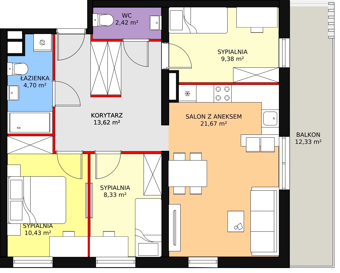 Mieszkanie 70,55 m², piętro 2, oferta nr M34, Enklawa Zalesie, Rzeszów, Zalesie, ul. Mieczysławy Ćwiklińskiej 5A