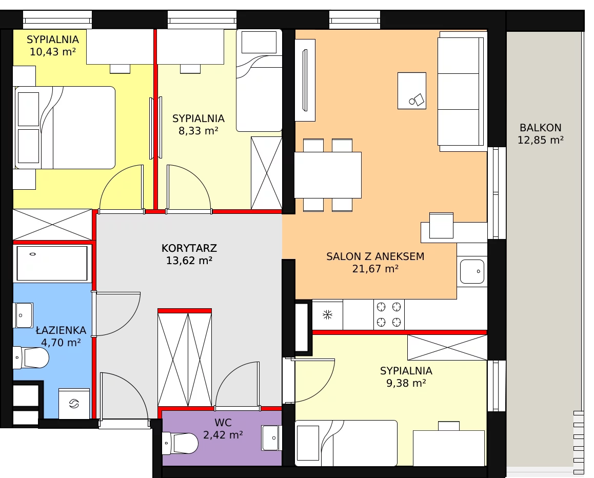 Mieszkanie 70,55 m², piętro 2, oferta nr M33, Enklawa Zalesie, Rzeszów, Zalesie, ul. Mieczysławy Ćwiklińskiej 5A