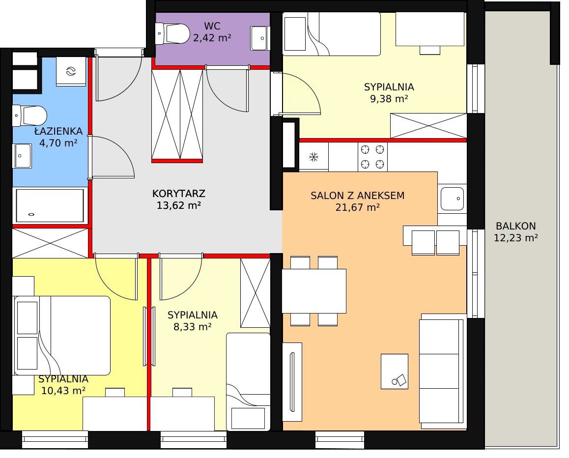 Mieszkanie 70,55 m², piętro 1, oferta nr M19, Enklawa Zalesie, Rzeszów, Zalesie, ul. Mieczysławy Ćwiklińskiej 5A