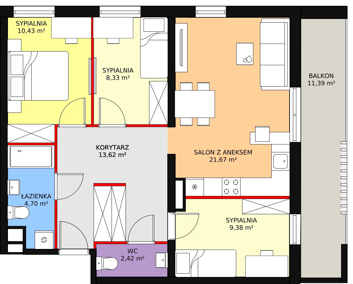 Mieszkanie 70,55 m², piętro 1, oferta nr M18, Enklawa Zalesie, Rzeszów, Zalesie, ul. Mieczysławy Ćwiklińskiej 5A