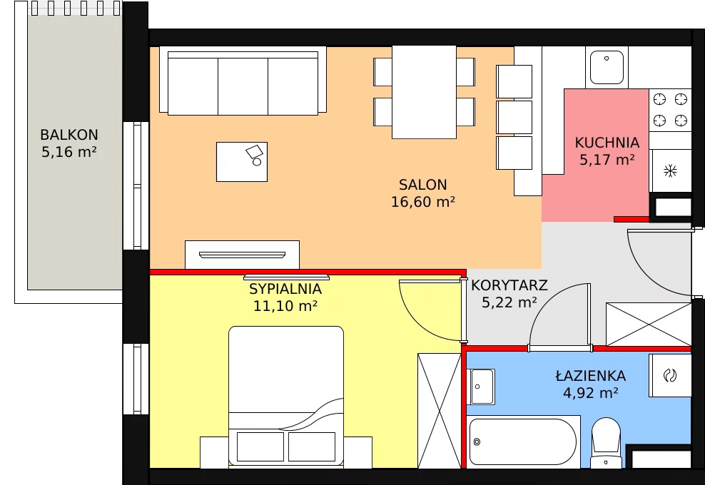 Mieszkanie 43,00 m², parter, oferta nr M12, Enklawa Zalesie, Rzeszów, Zalesie, ul. Mieczysławy Ćwiklińskiej 5A