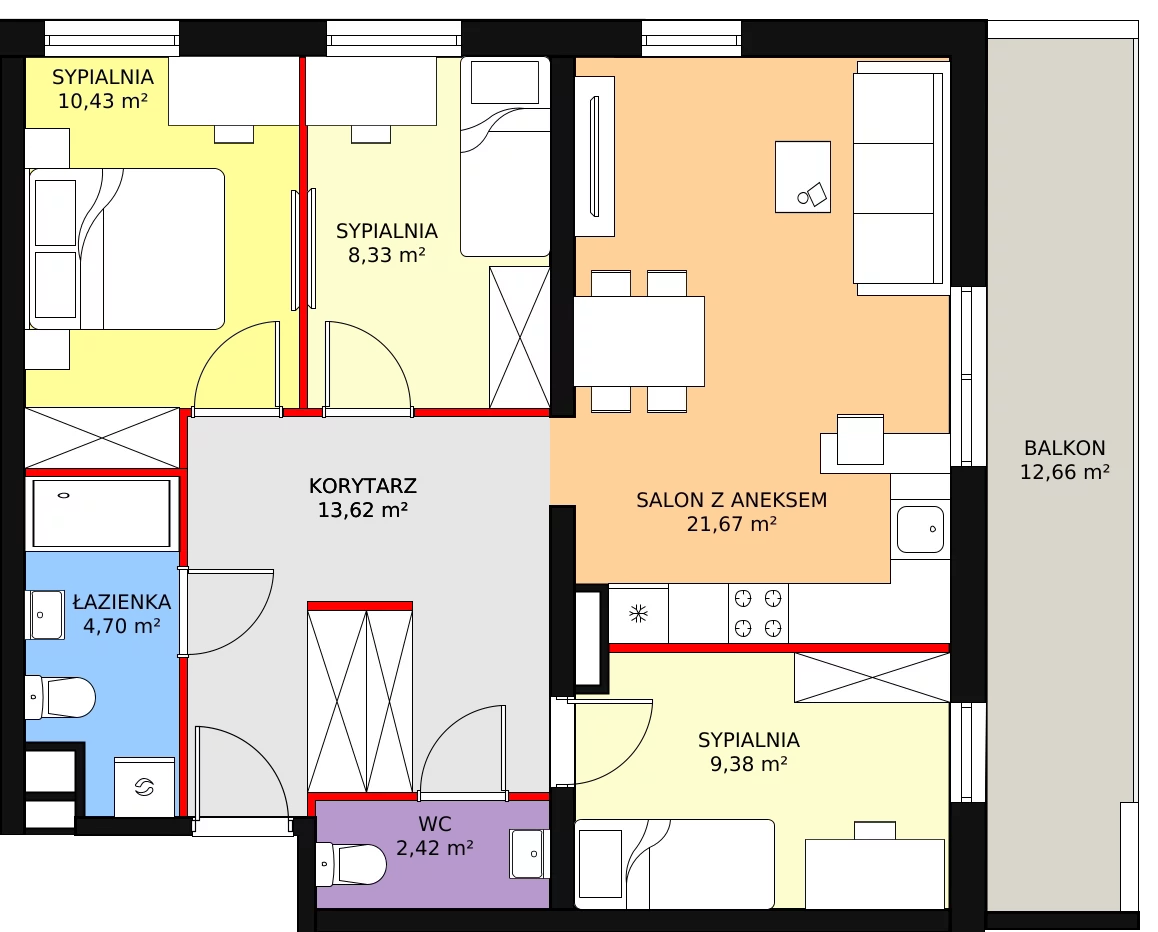 Mieszkanie 70,53 m², parter, oferta nr M4, Enklawa Zalesie, Rzeszów, Zalesie, ul. Mieczysławy Ćwiklińskiej 5A