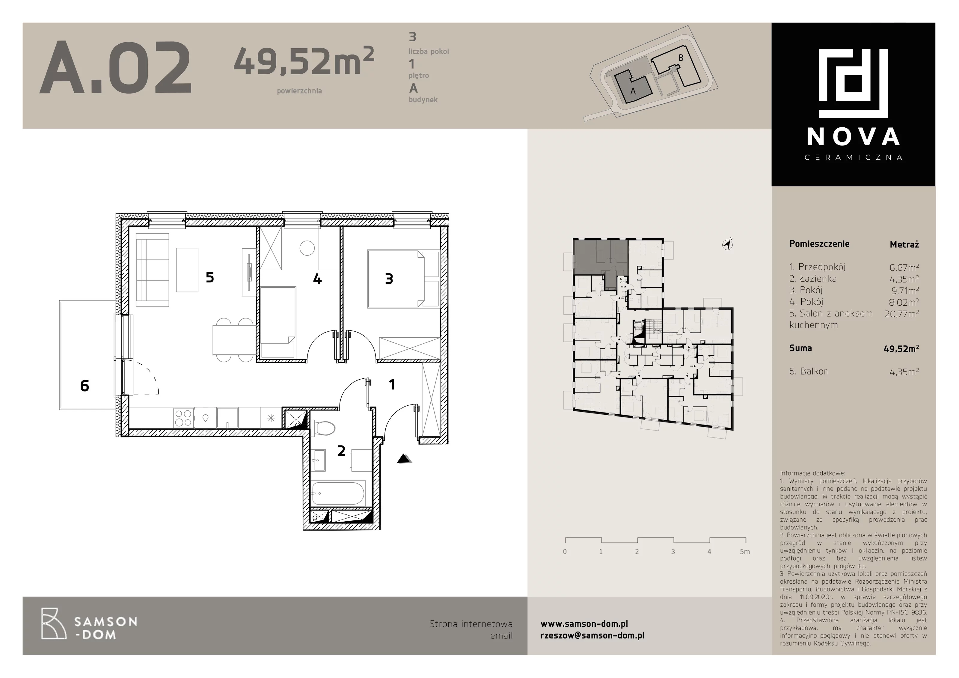 3 pokoje, mieszkanie 49,52 m², piętro 1, oferta nr A2, Nova Ceramiczna, Rzeszów, Przybyszówka, ul. Ceramiczna 505